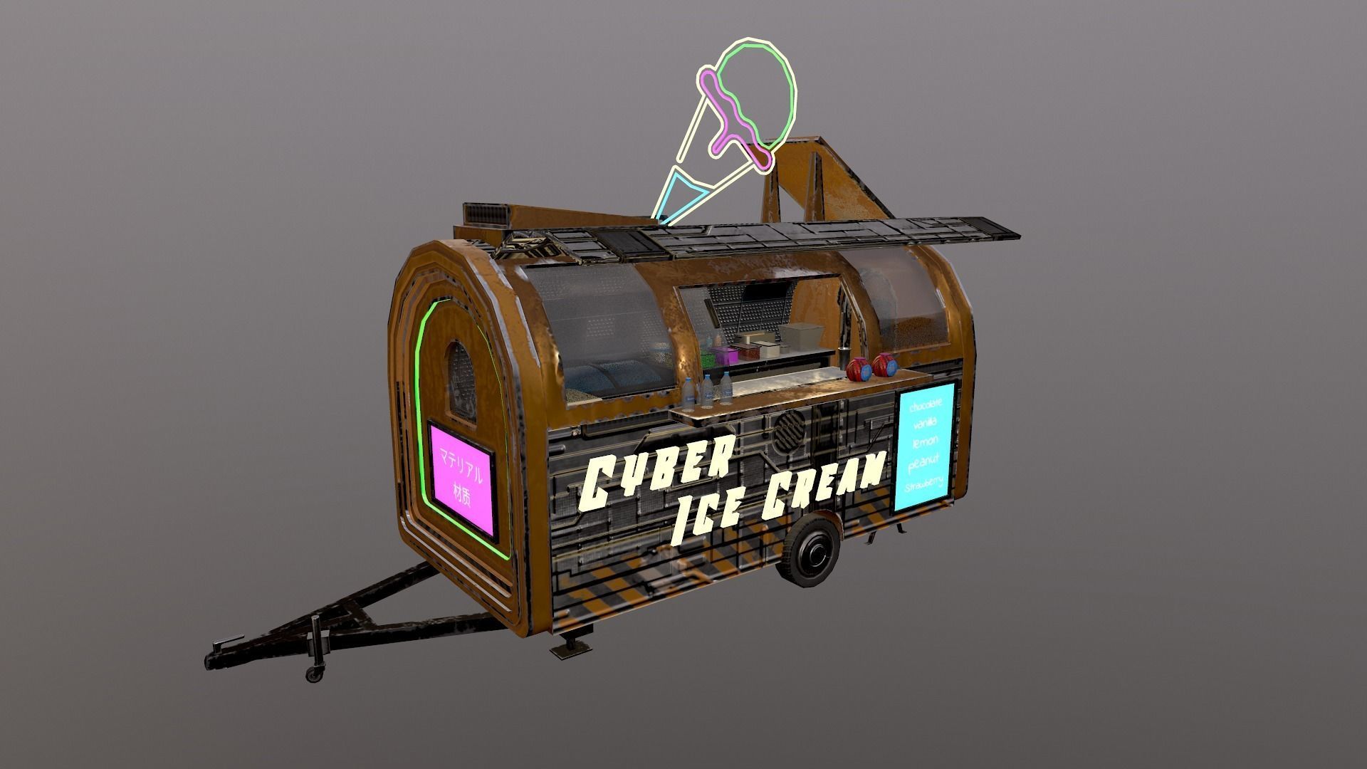  Cyberpunk City - Ice Cream Caravan Low-poly 3D model_23
