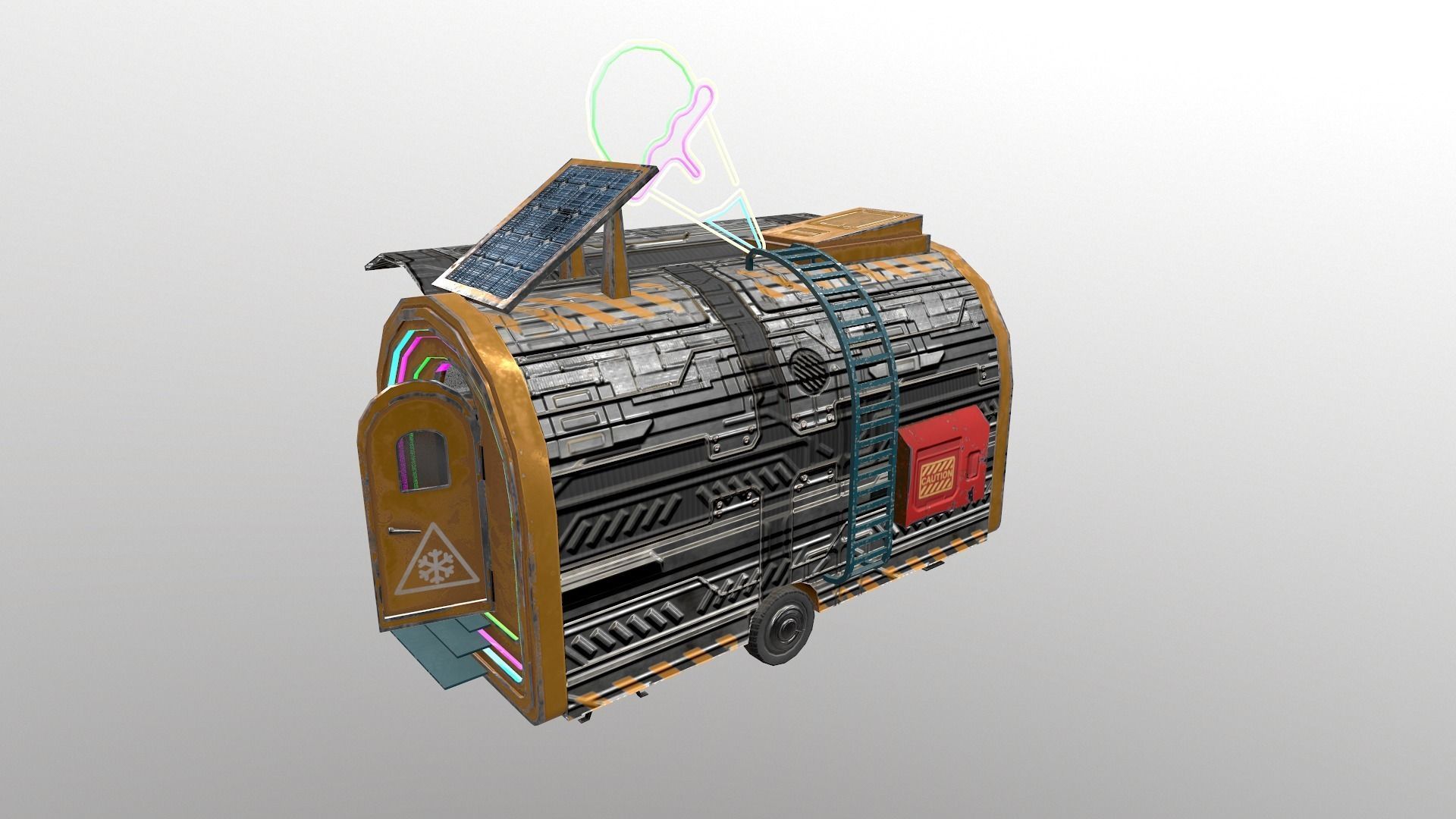  Cyberpunk City - Ice Cream Caravan Low-poly 3D model_4