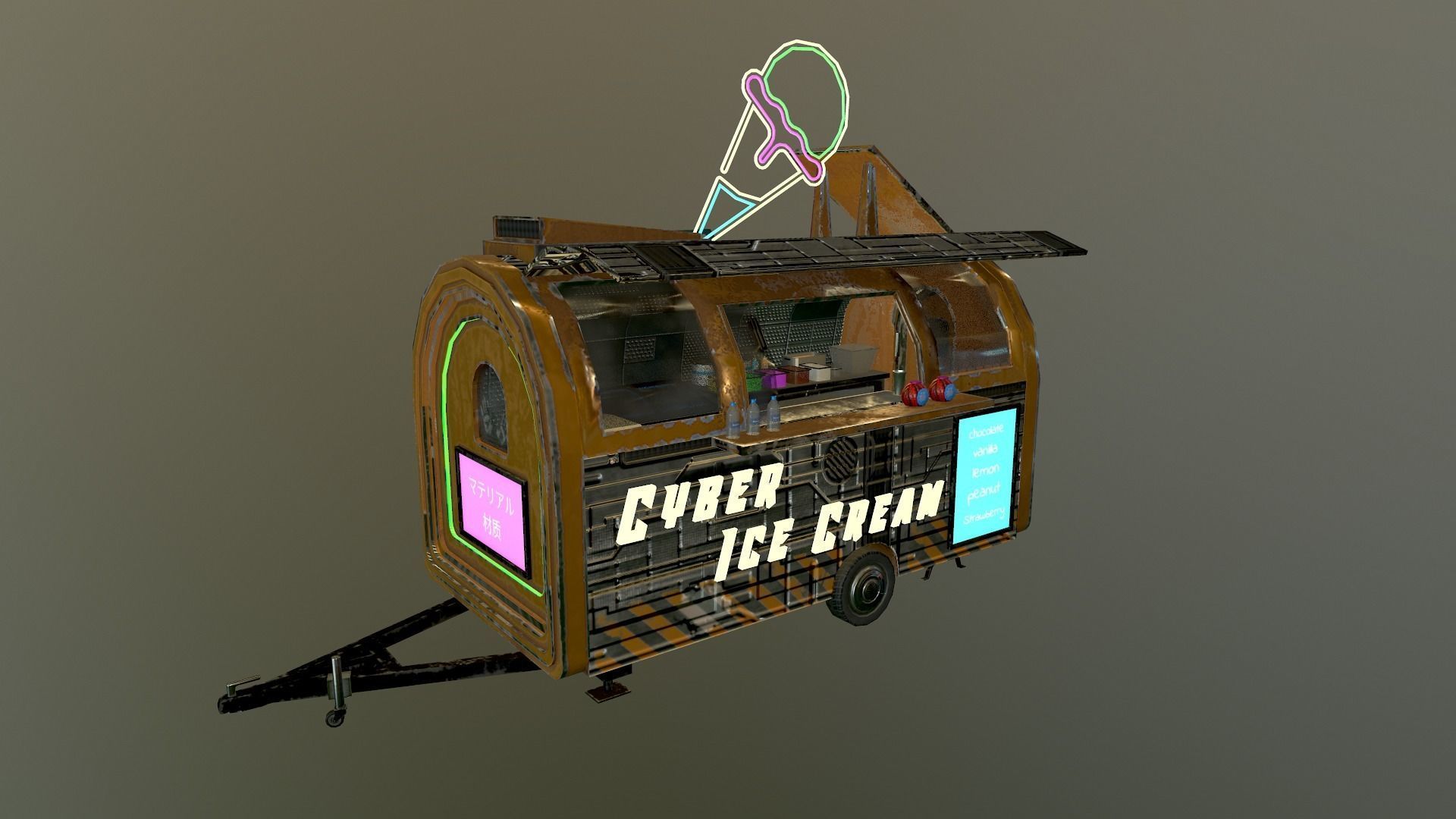  Cyberpunk City - Ice Cream Caravan Low-poly 3D model_31