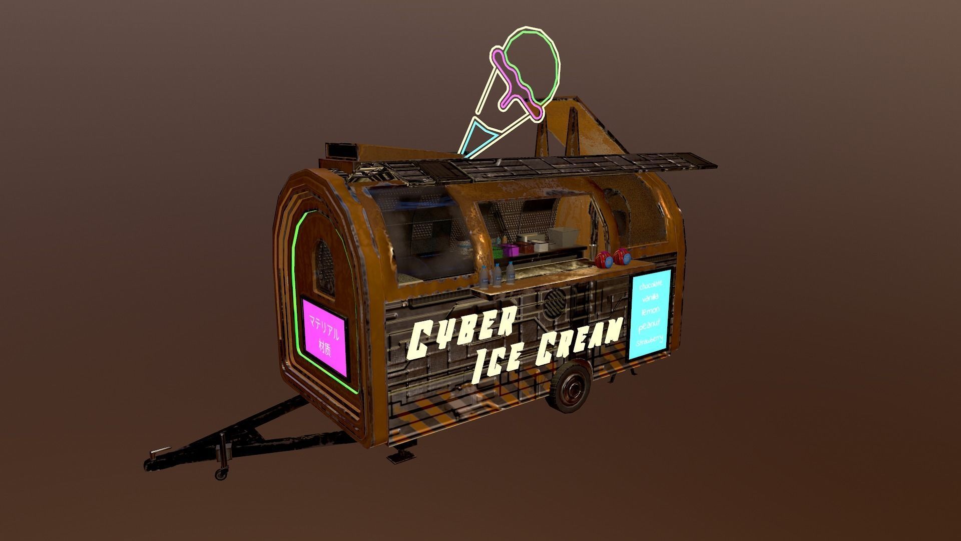  Cyberpunk City - Ice Cream Caravan Low-poly 3D model_25