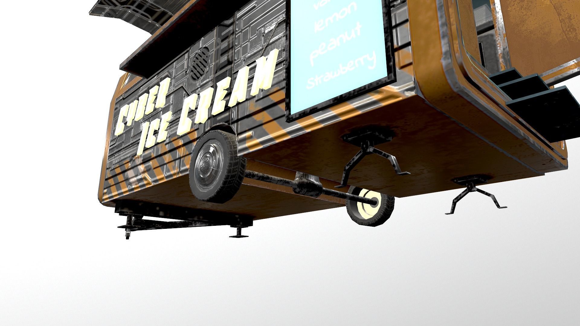  Cyberpunk City - Ice Cream Caravan Low-poly 3D model_12