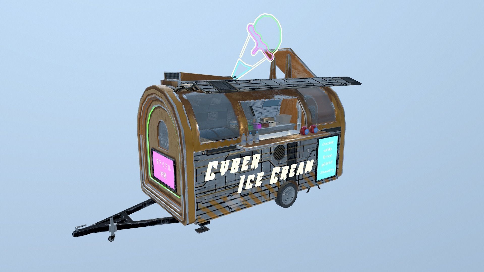  Cyberpunk City - Ice Cream Caravan Low-poly 3D model_20