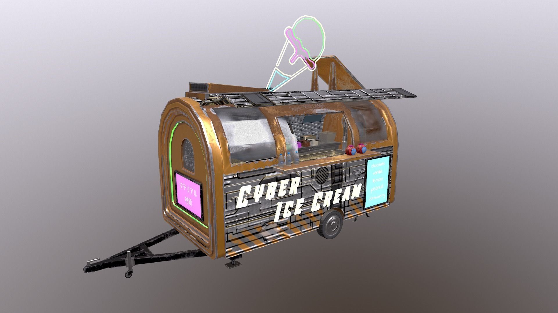  Cyberpunk City - Ice Cream Caravan Low-poly 3D model_39