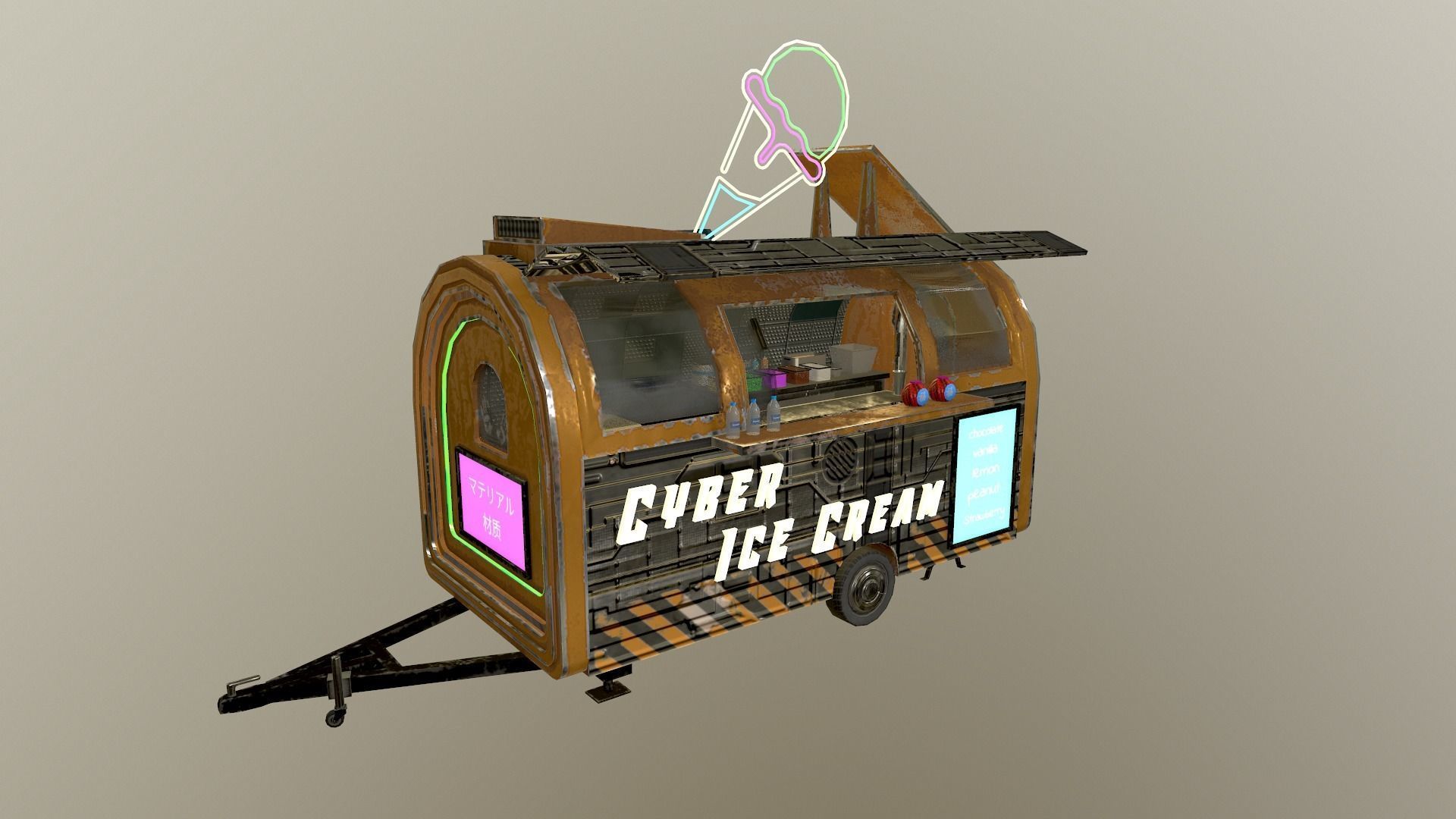  Cyberpunk City - Ice Cream Caravan Low-poly 3D model_38