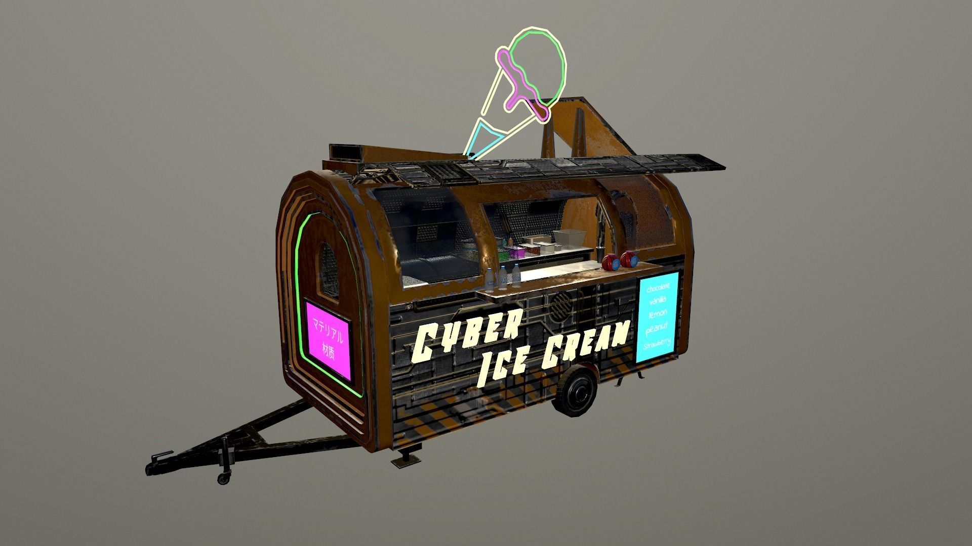  Cyberpunk City - Ice Cream Caravan Low-poly 3D model_18