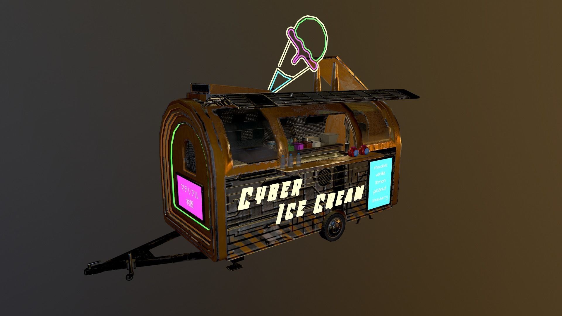  Cyberpunk City - Ice Cream Caravan Low-poly 3D model_17