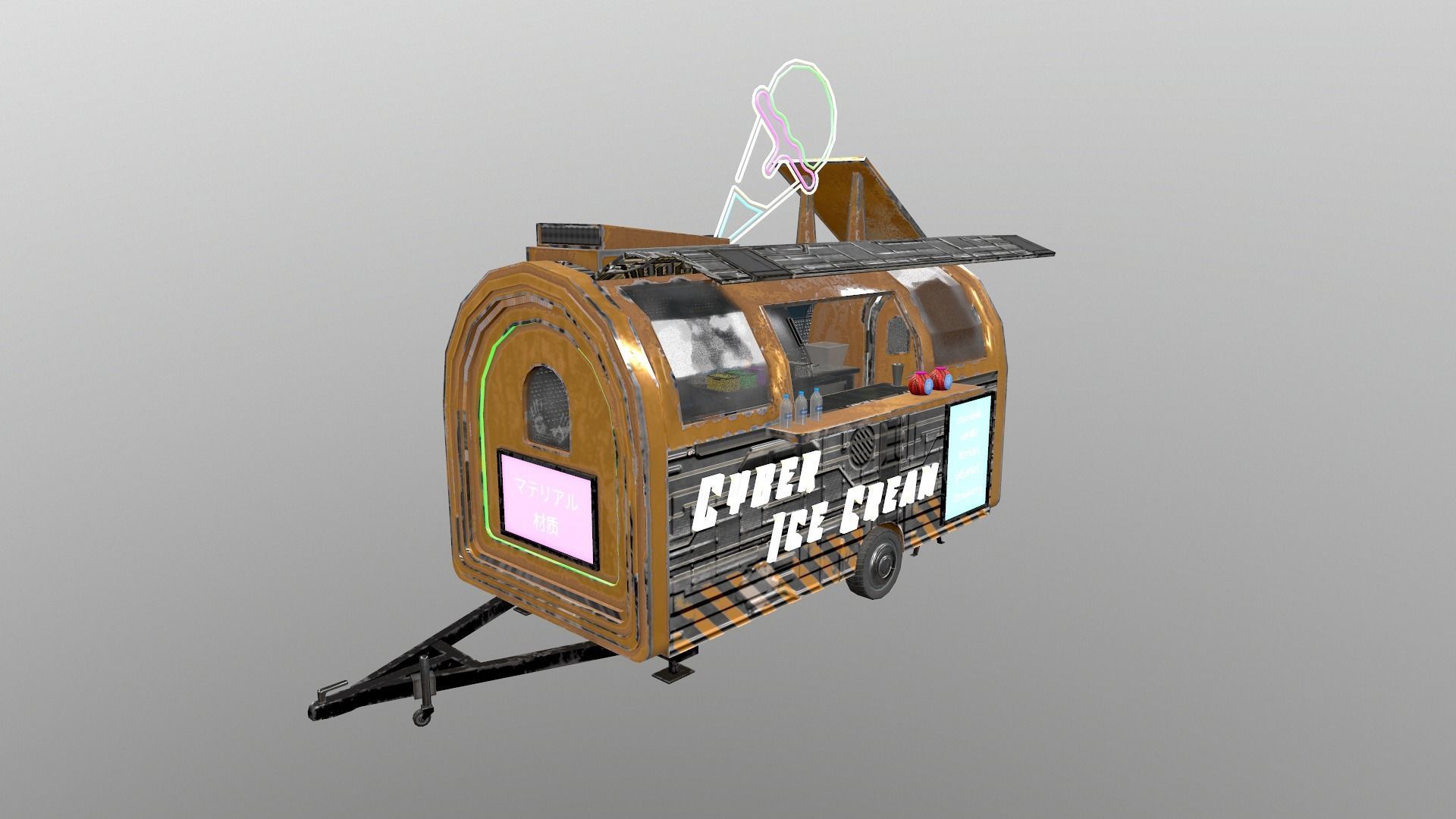  Cyberpunk City - Ice Cream Caravan Low-poly 3D model_2
