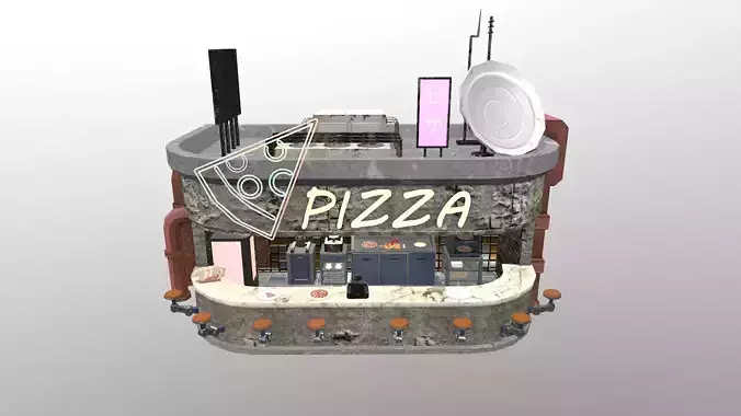  Cyberpunk City - Pizza Stand 