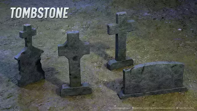 Tombstone - 3D model - Game Ready four tombstones