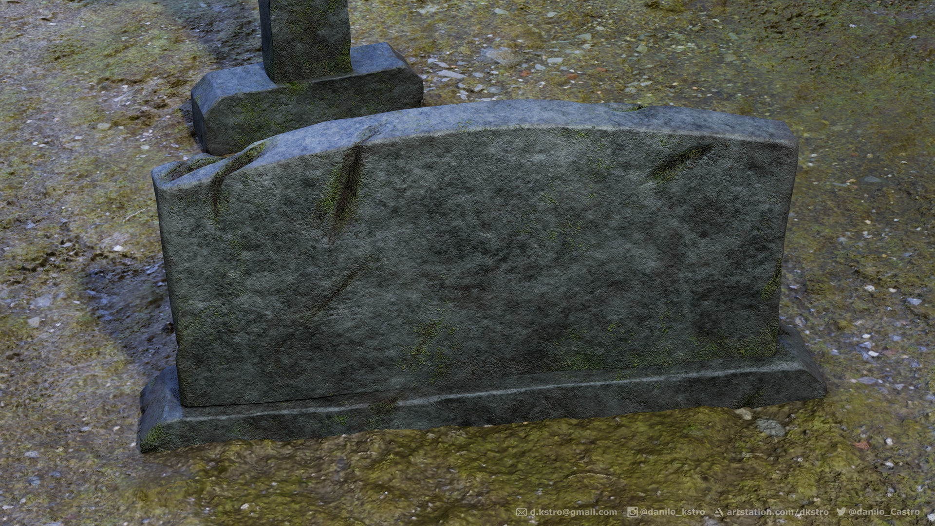 Tombstone - 3D model - Game Ready four tombstones Low-poly 3D model_2