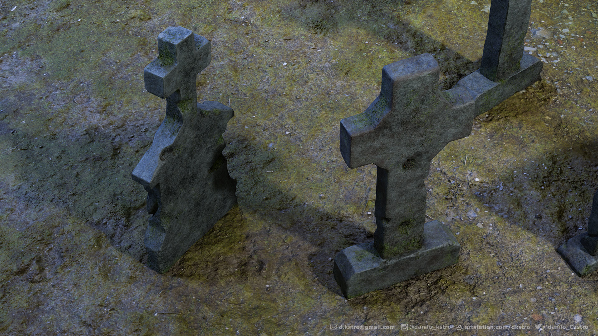 Tombstone - 3D model - Game Ready four tombstones Low-poly 3D model_1
