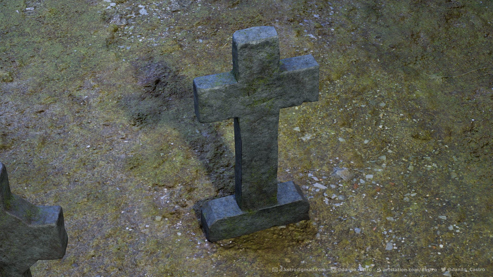 Tombstone - 3D model - Game Ready four tombstones Low-poly 3D model_3