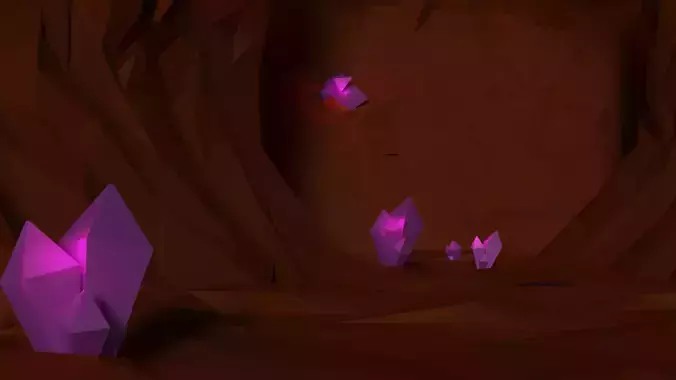Low Poly Cave with crystals