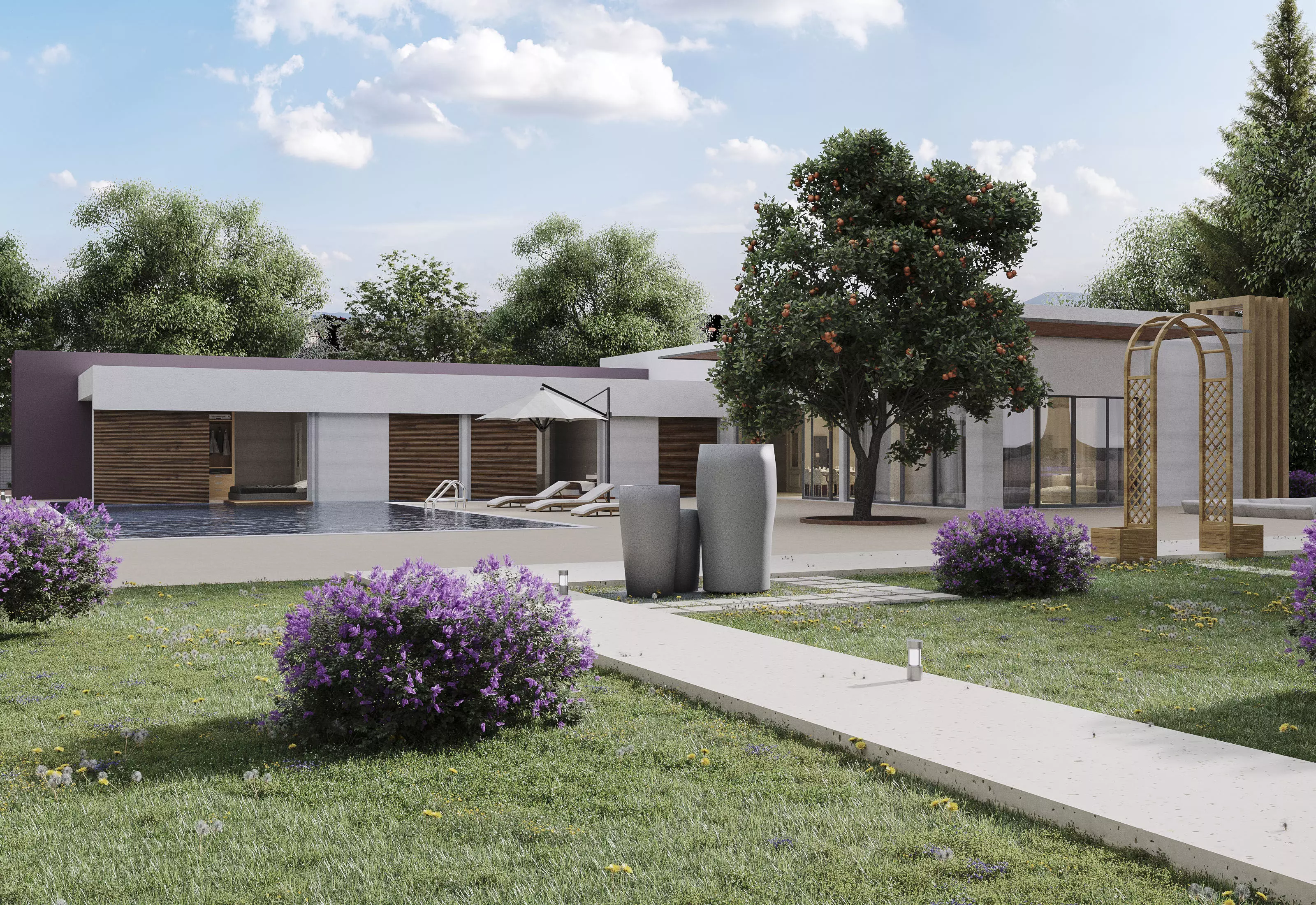 3d Modern Villa Ready Scene With All Settings Low-poly 3D model_0