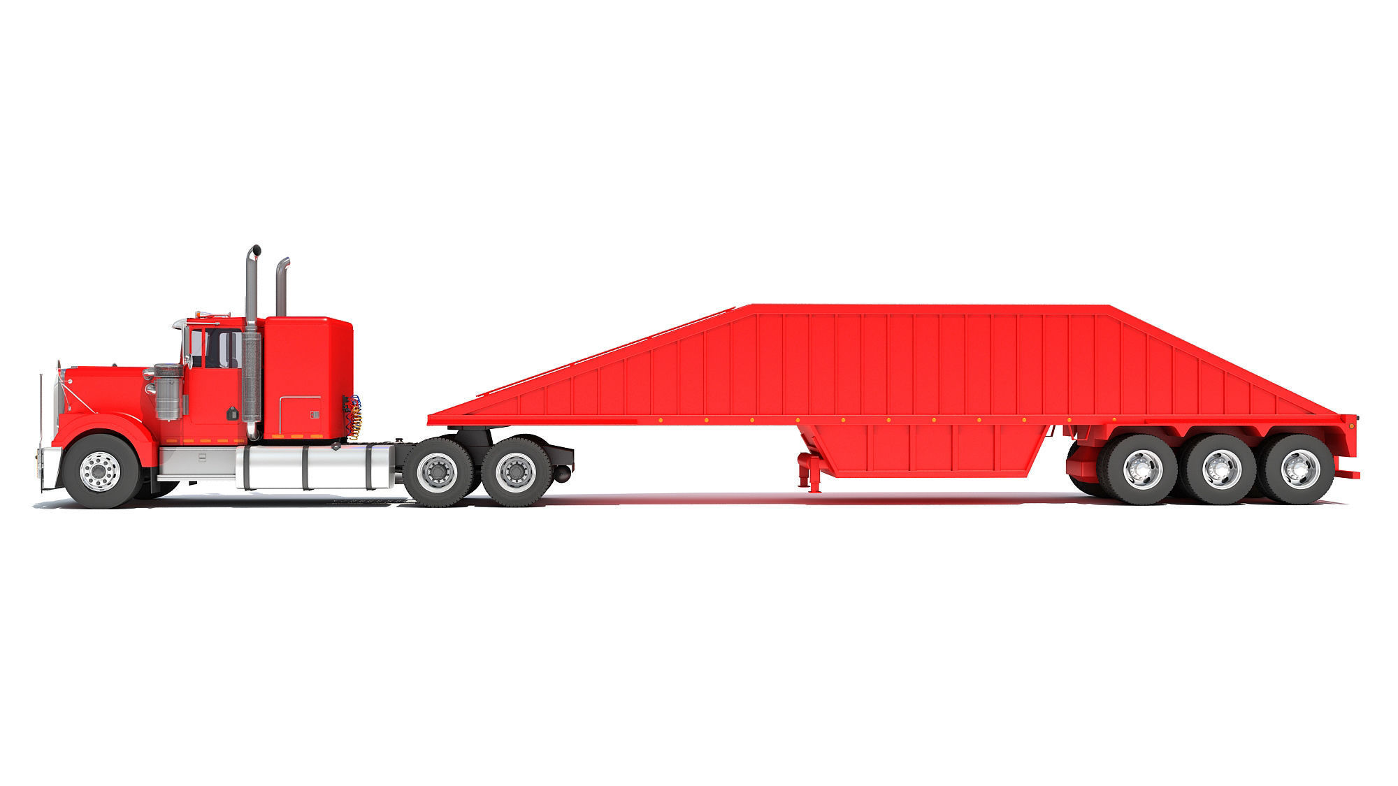 Truck with Bottom Dump Trailer 3D model_1