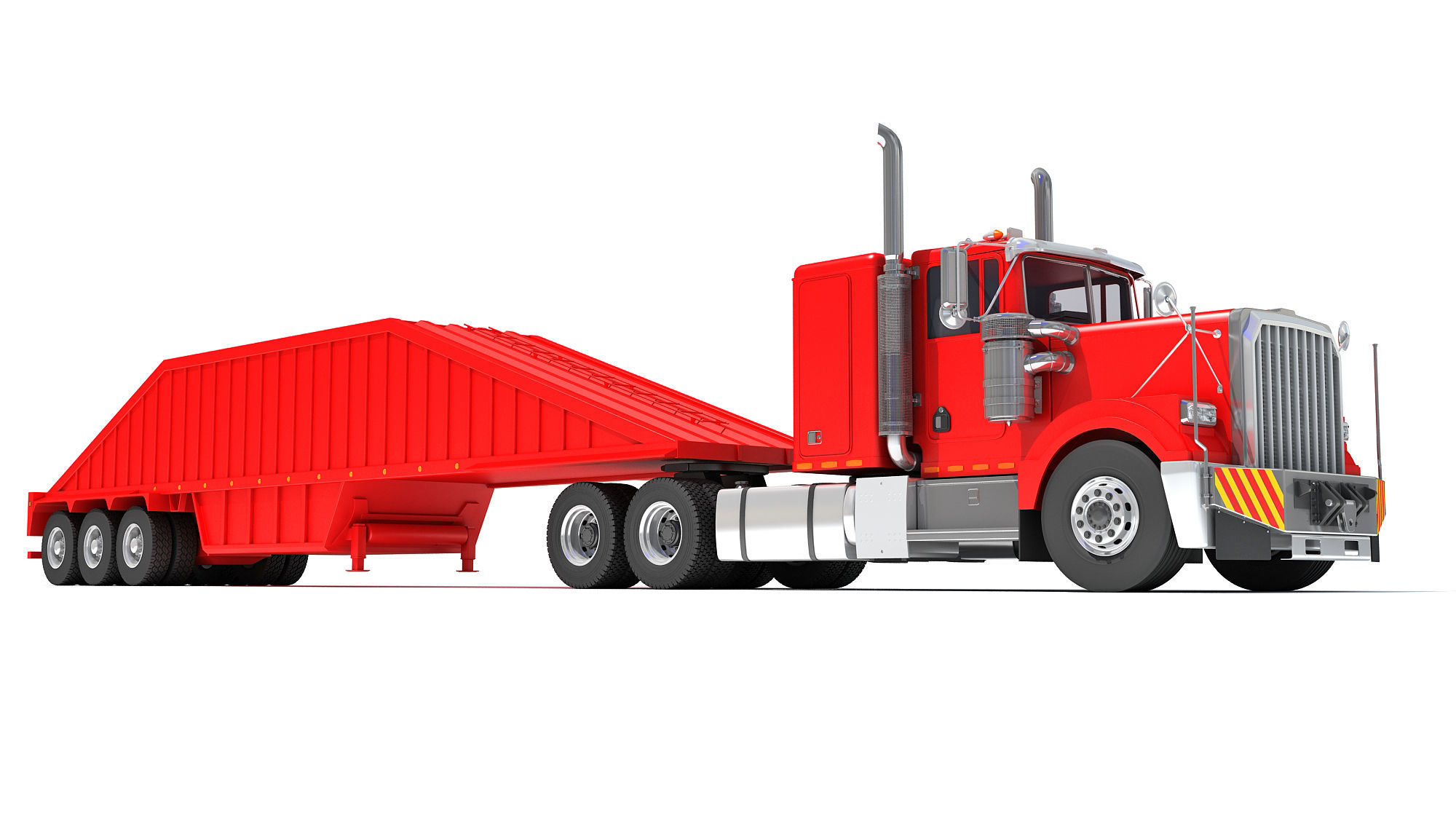 Truck with Bottom Dump Trailer 3D model_8