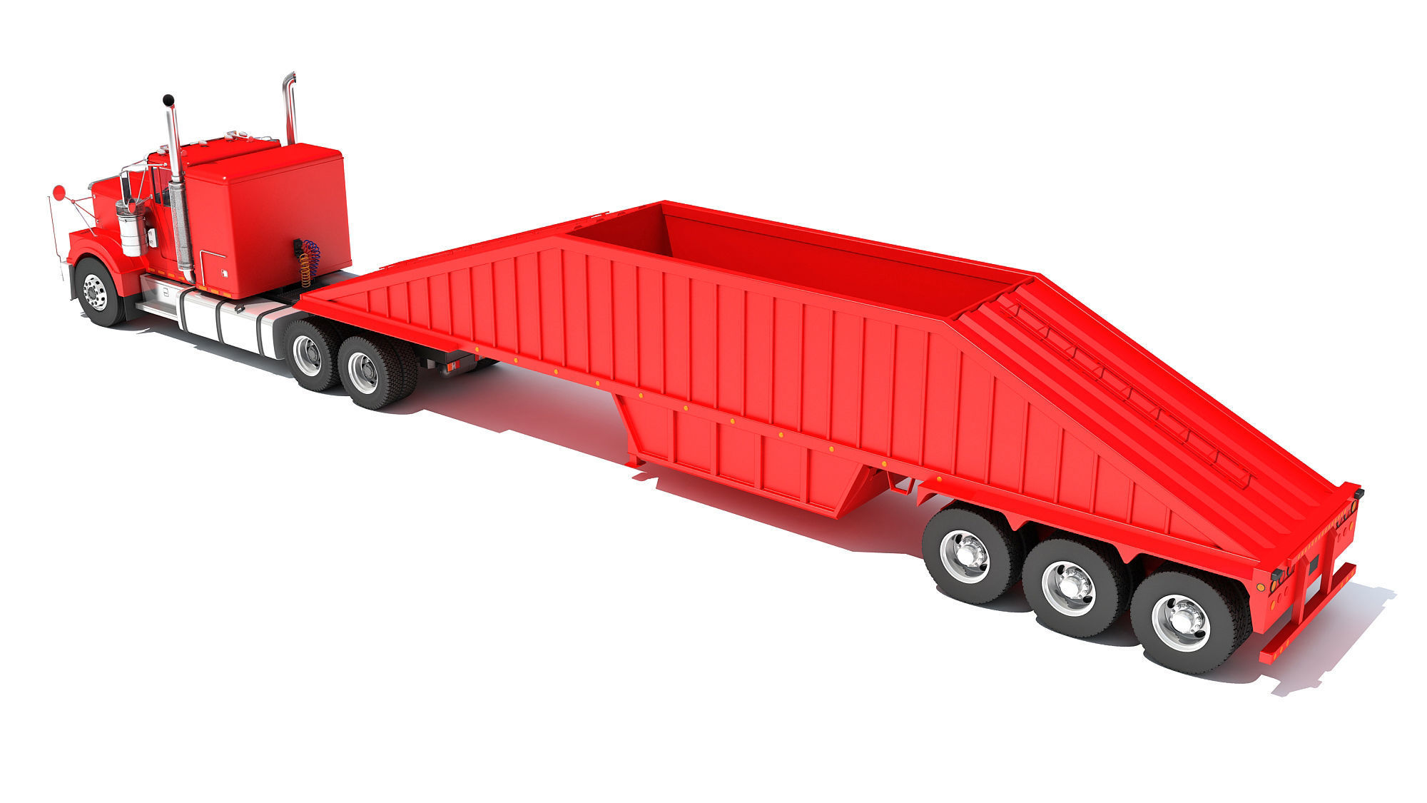 Truck with Bottom Dump Trailer 3D model_2