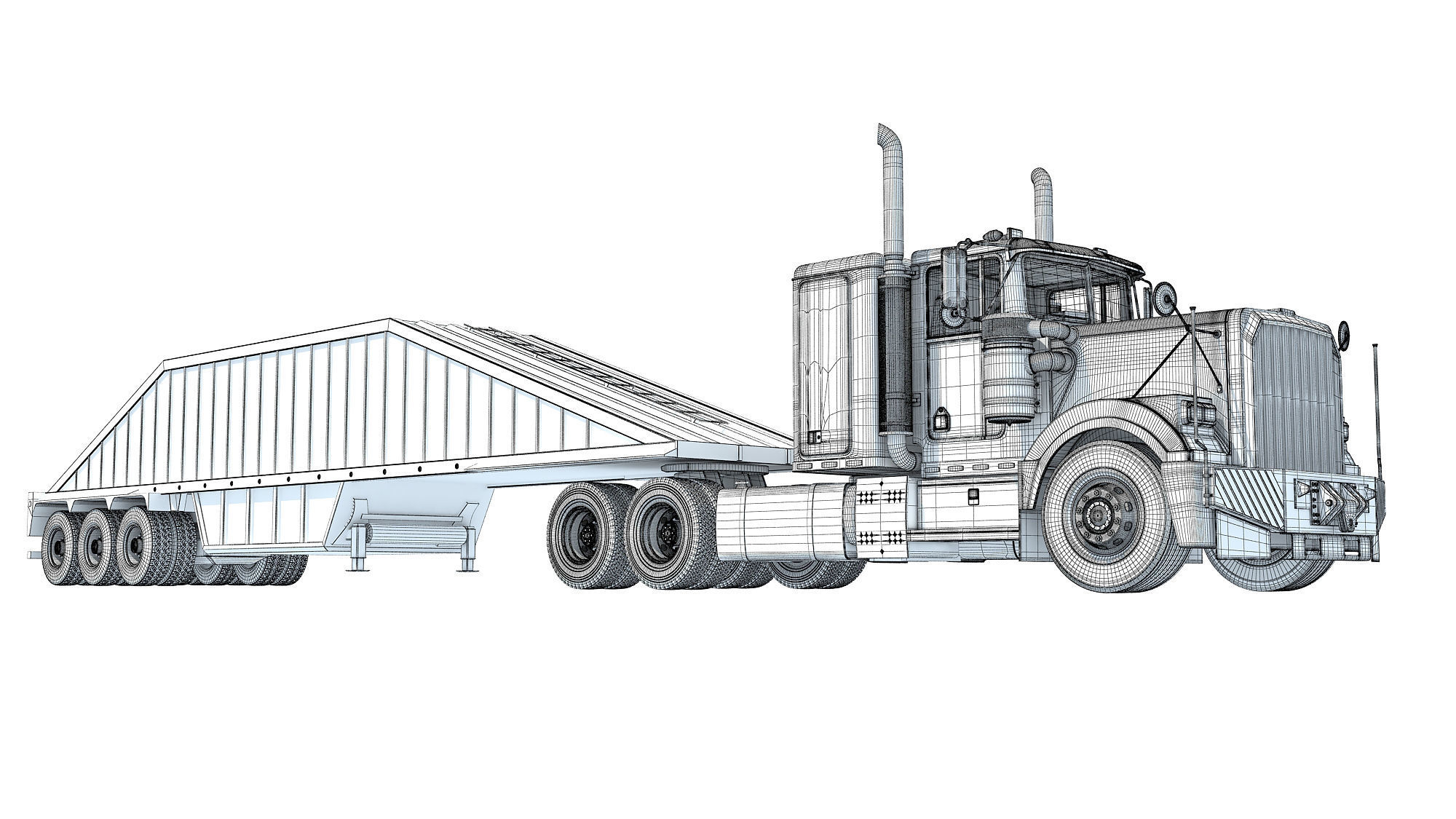 Truck with Bottom Dump Trailer 3D model_21