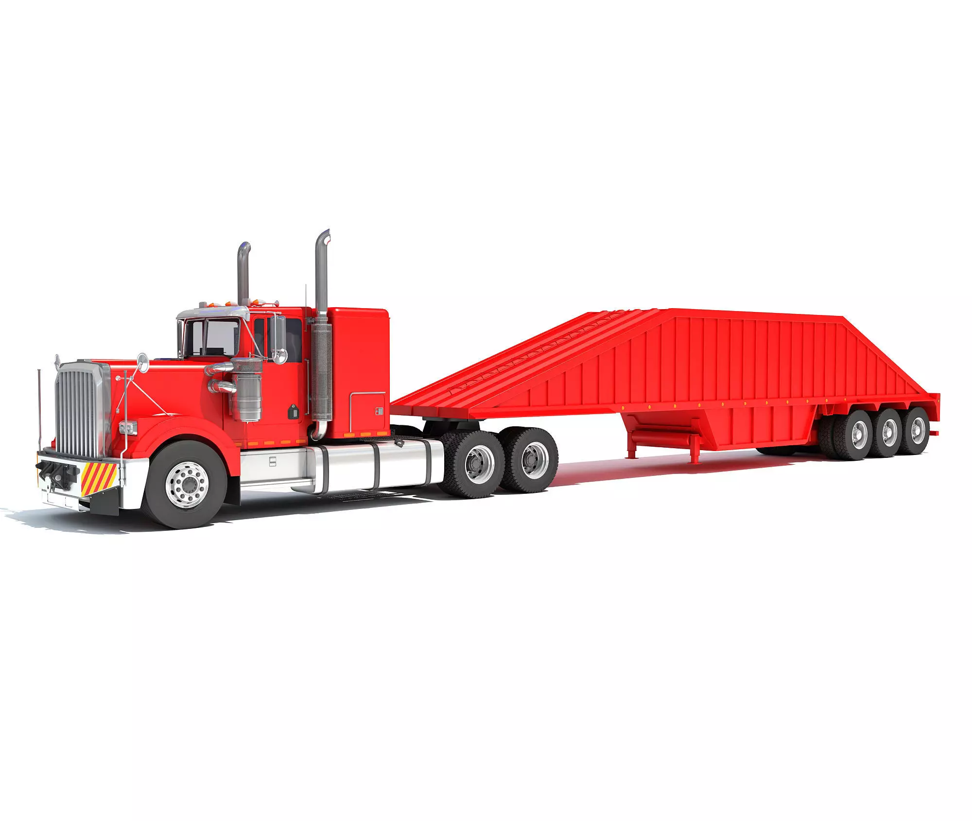 Truck with Bottom Dump Trailer 3D model_0