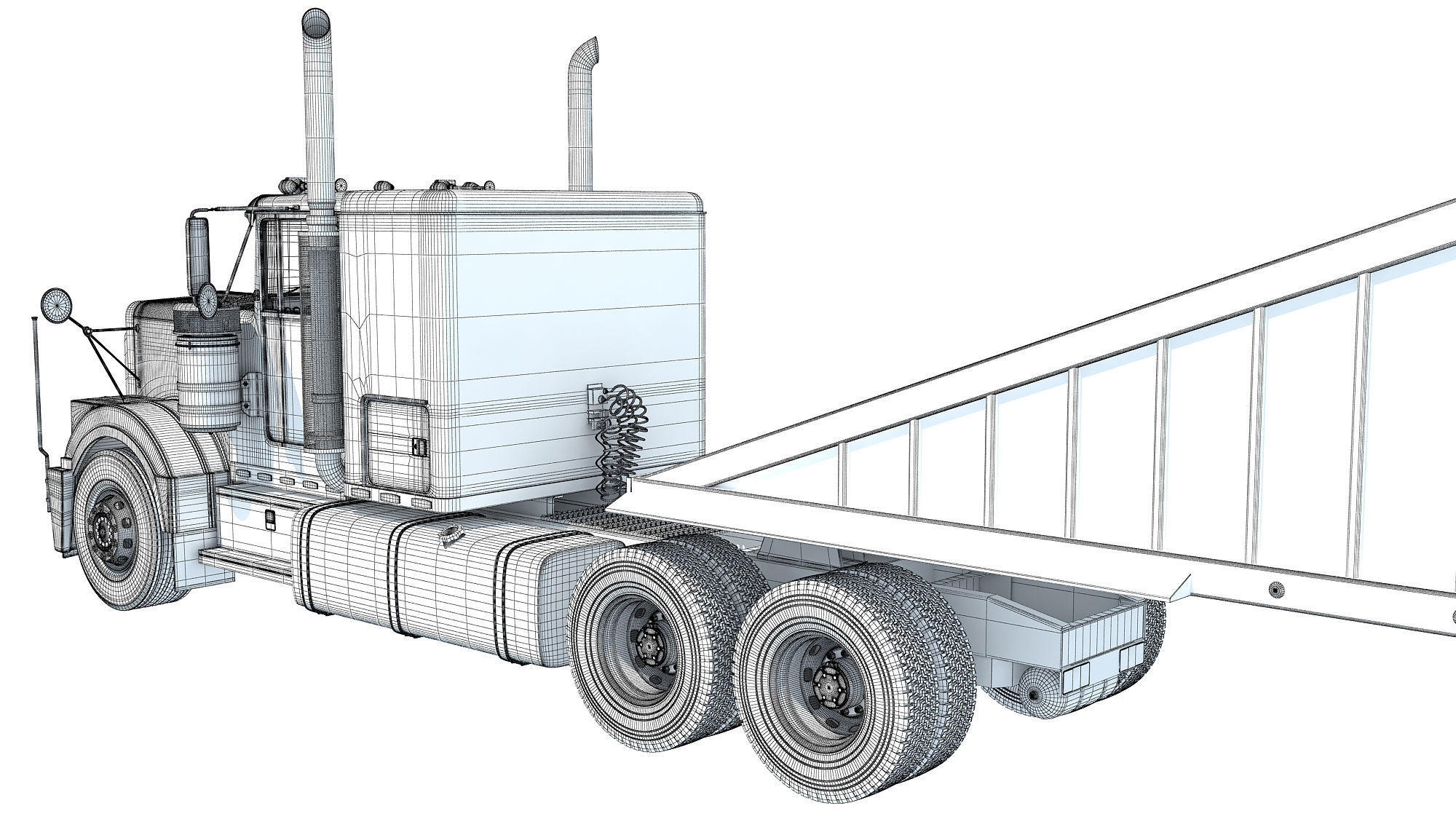 Truck with Bottom Dump Trailer 3D model_22
