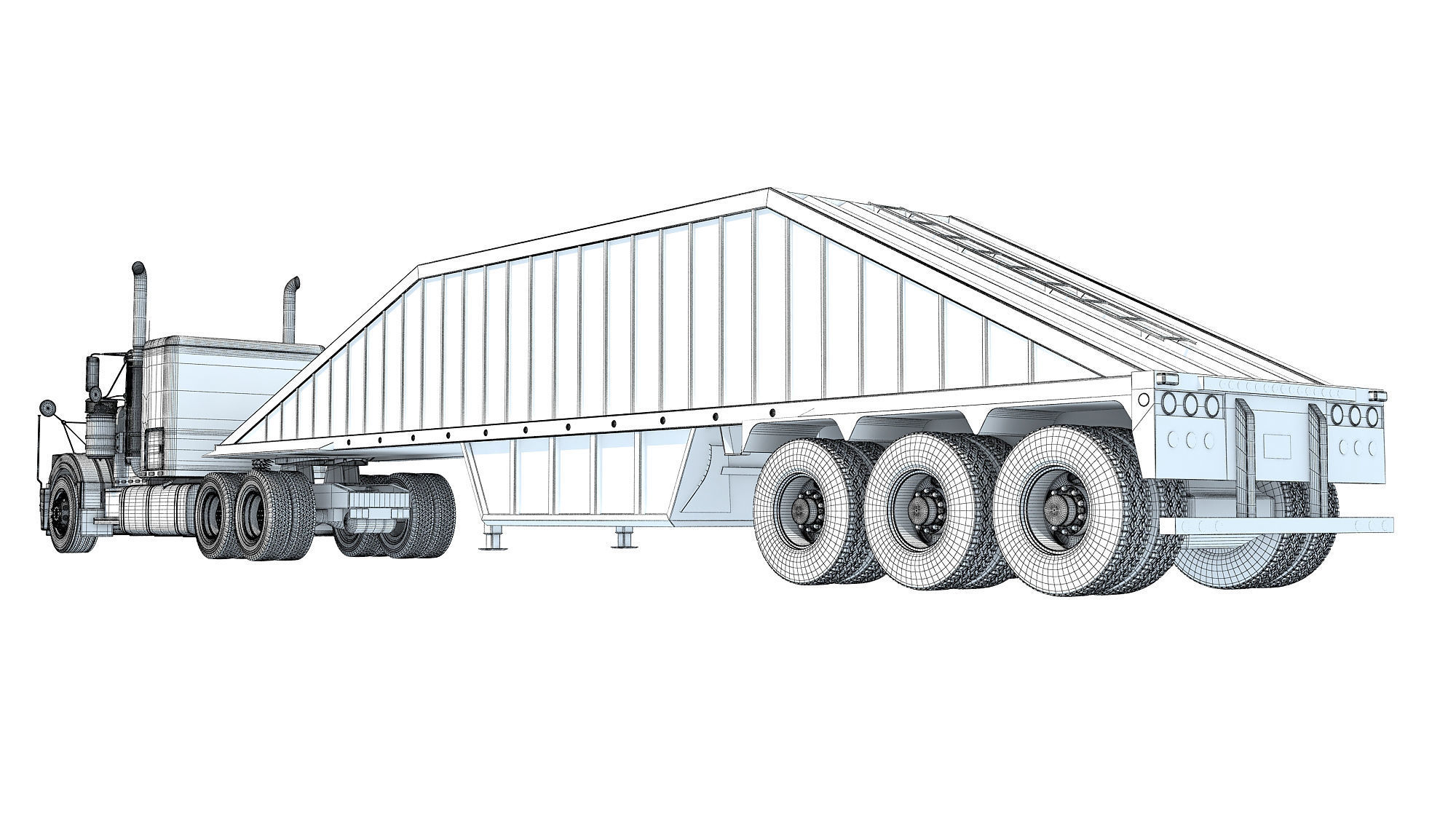 Truck with Bottom Dump Trailer 3D model_19