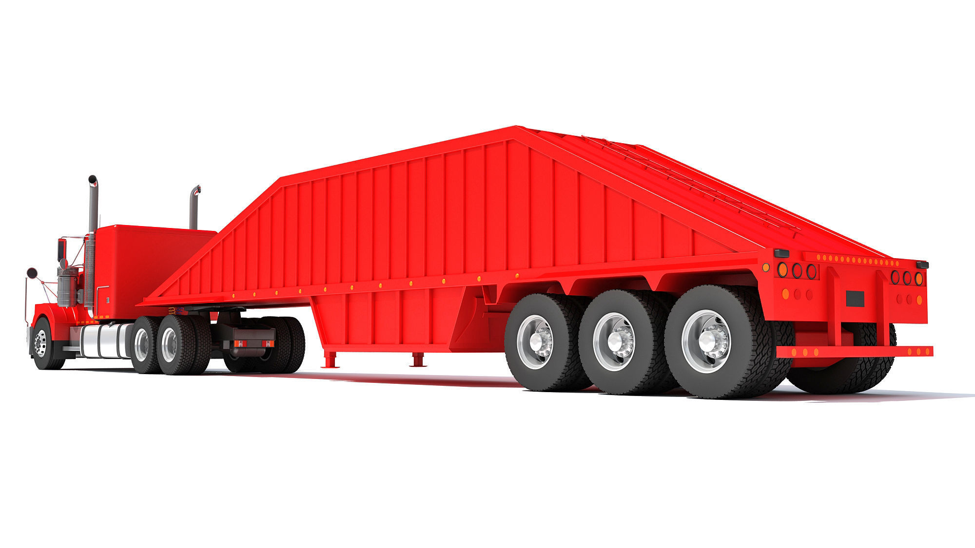 Truck with Bottom Dump Trailer 3D model_3