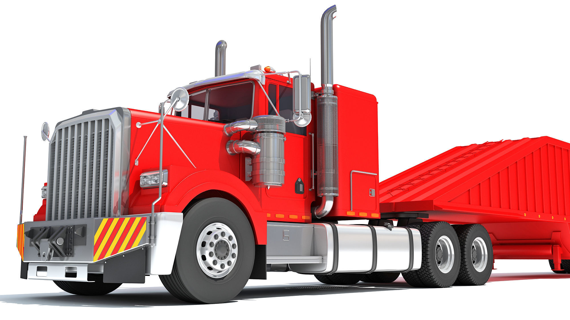 Truck with Bottom Dump Trailer 3D model_12