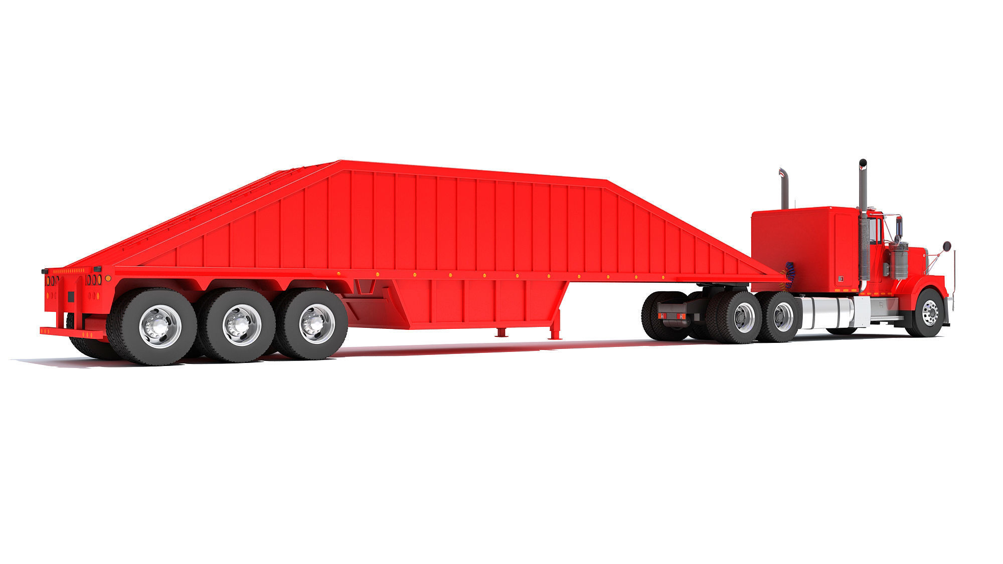 Truck with Bottom Dump Trailer 3D model_4