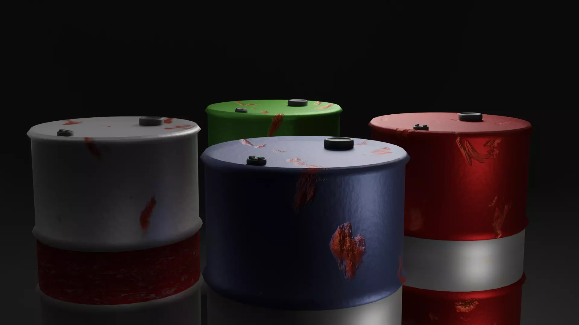 Oil Barrel 4 Pack Low-poly 3D model_0