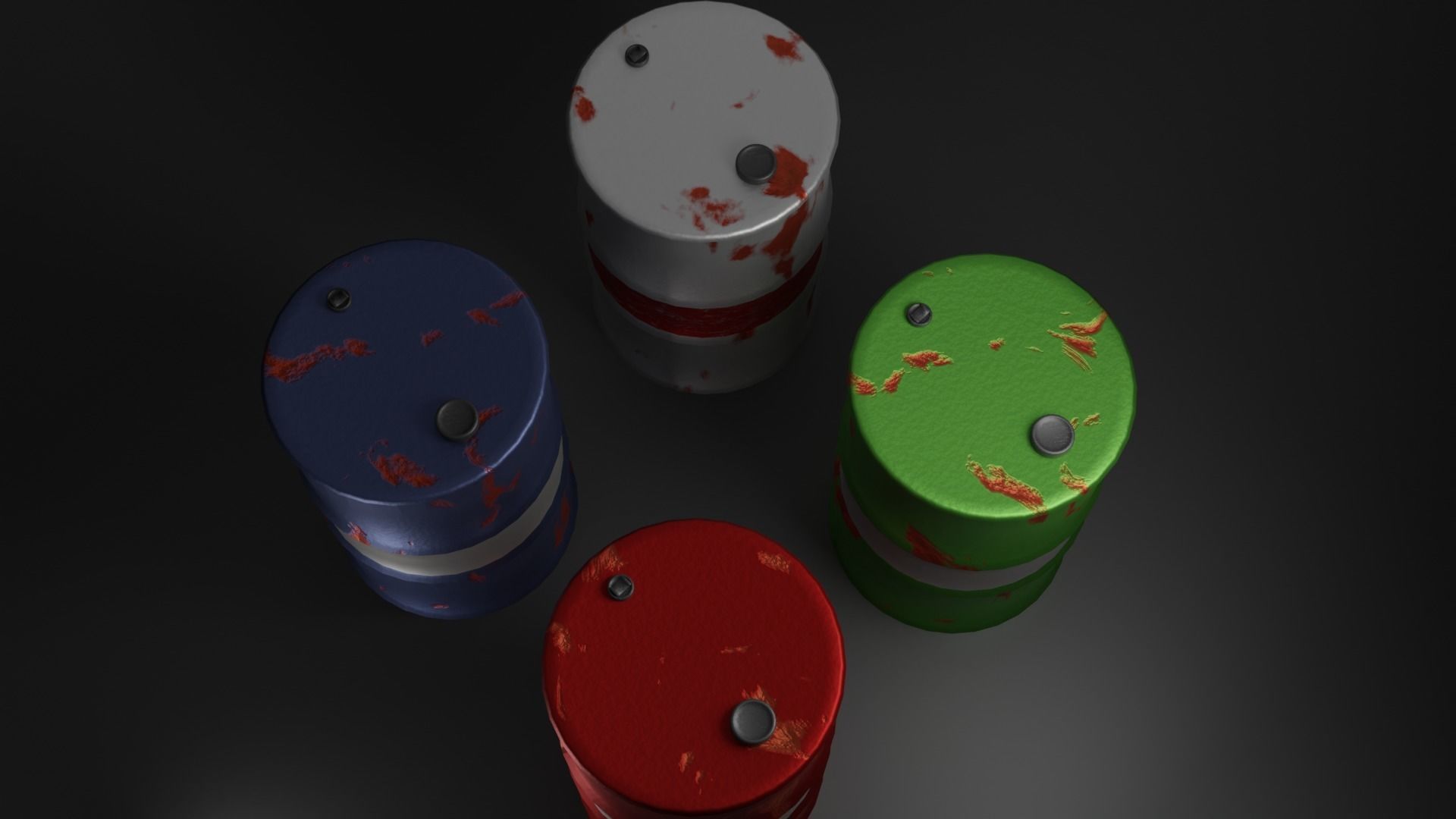 Oil Barrel 4 Pack Low-poly 3D model_1