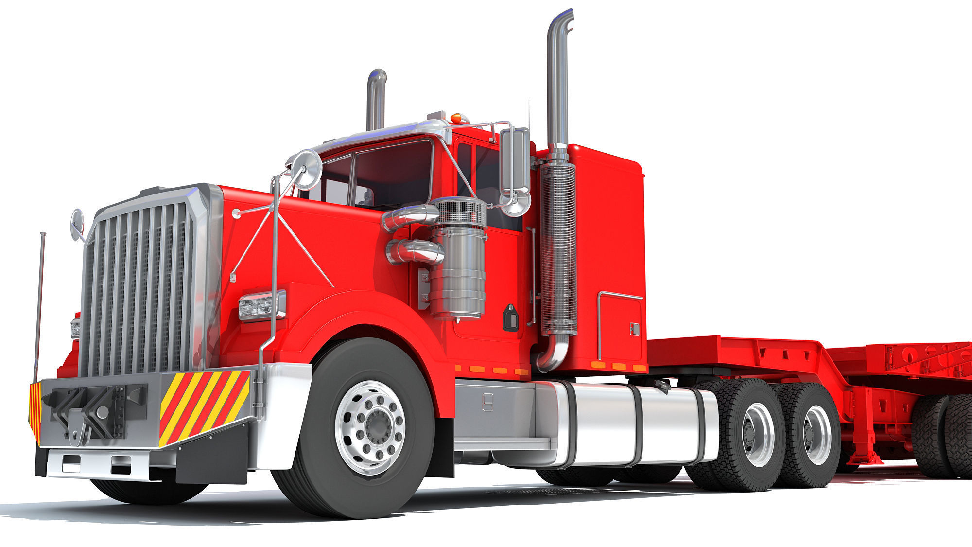 Truck with Lowboy Trailer 3D model_11