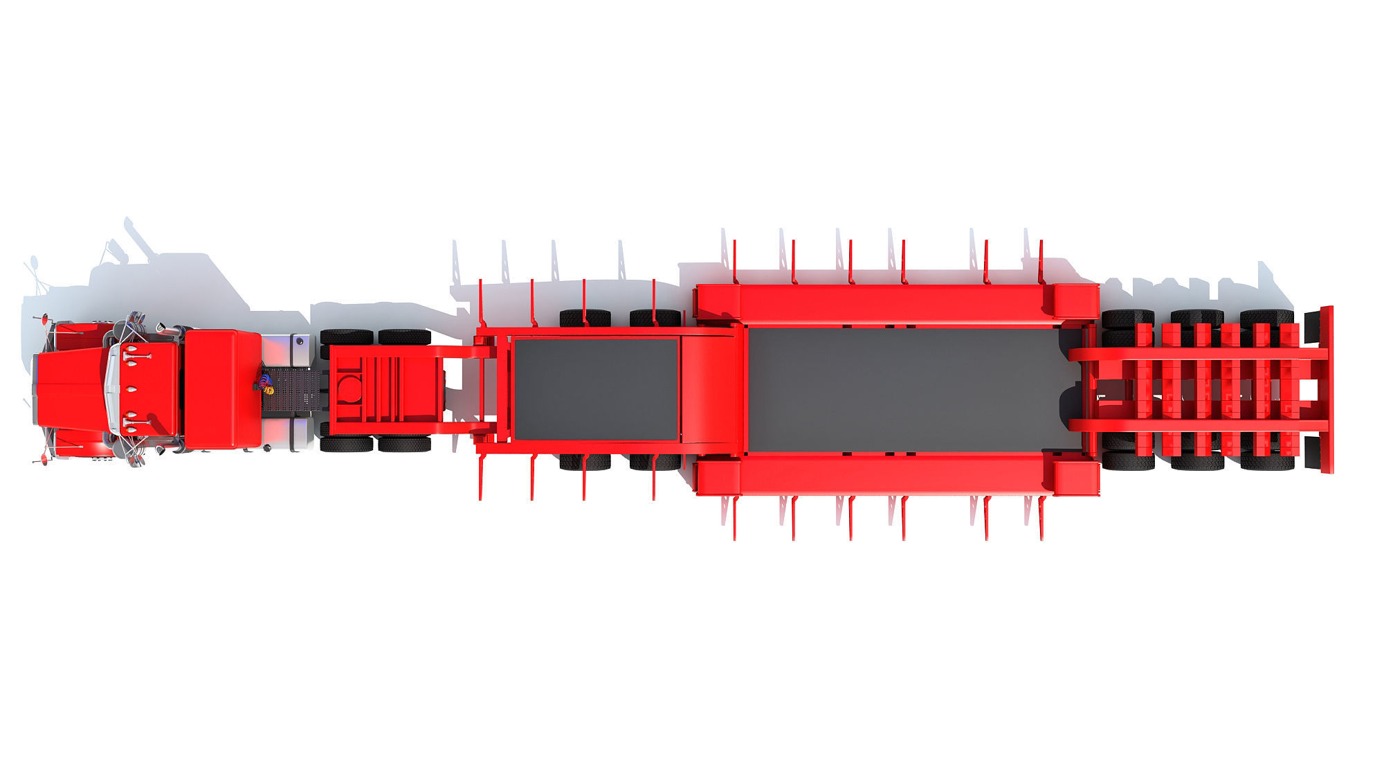 Truck with Lowboy Trailer 3D model_10