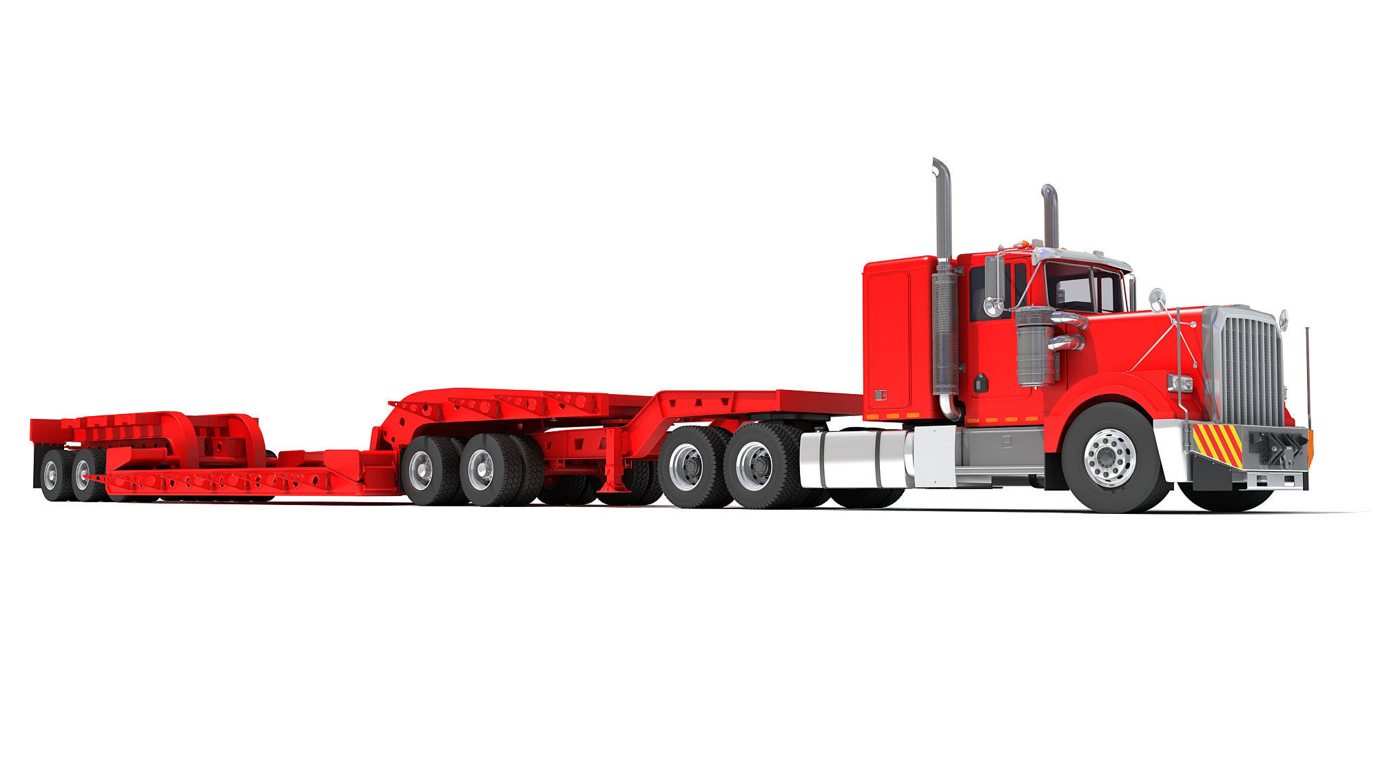 Truck with Lowboy Trailer 3D model_8