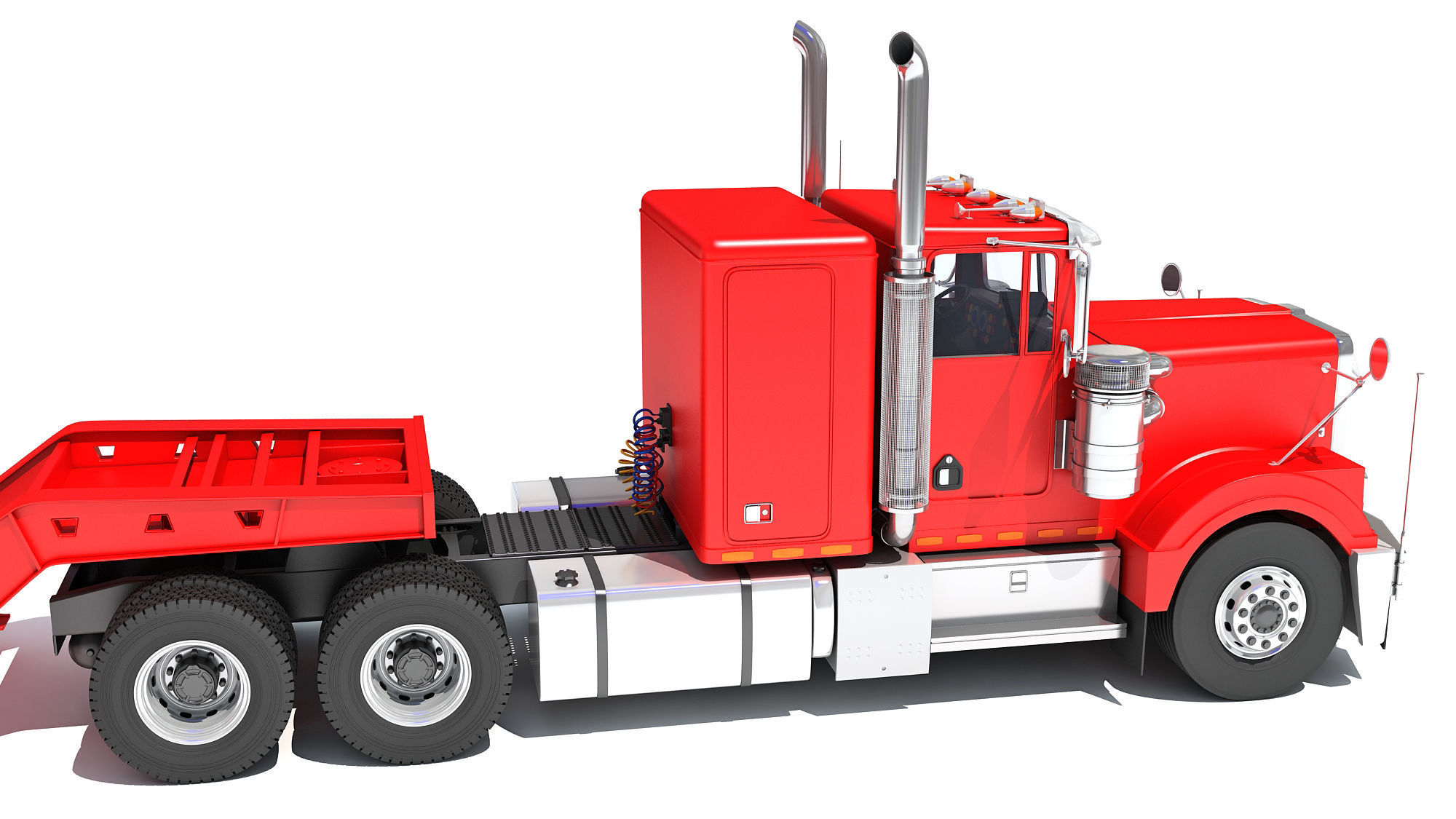 Truck with Lowboy Trailer 3D model_15