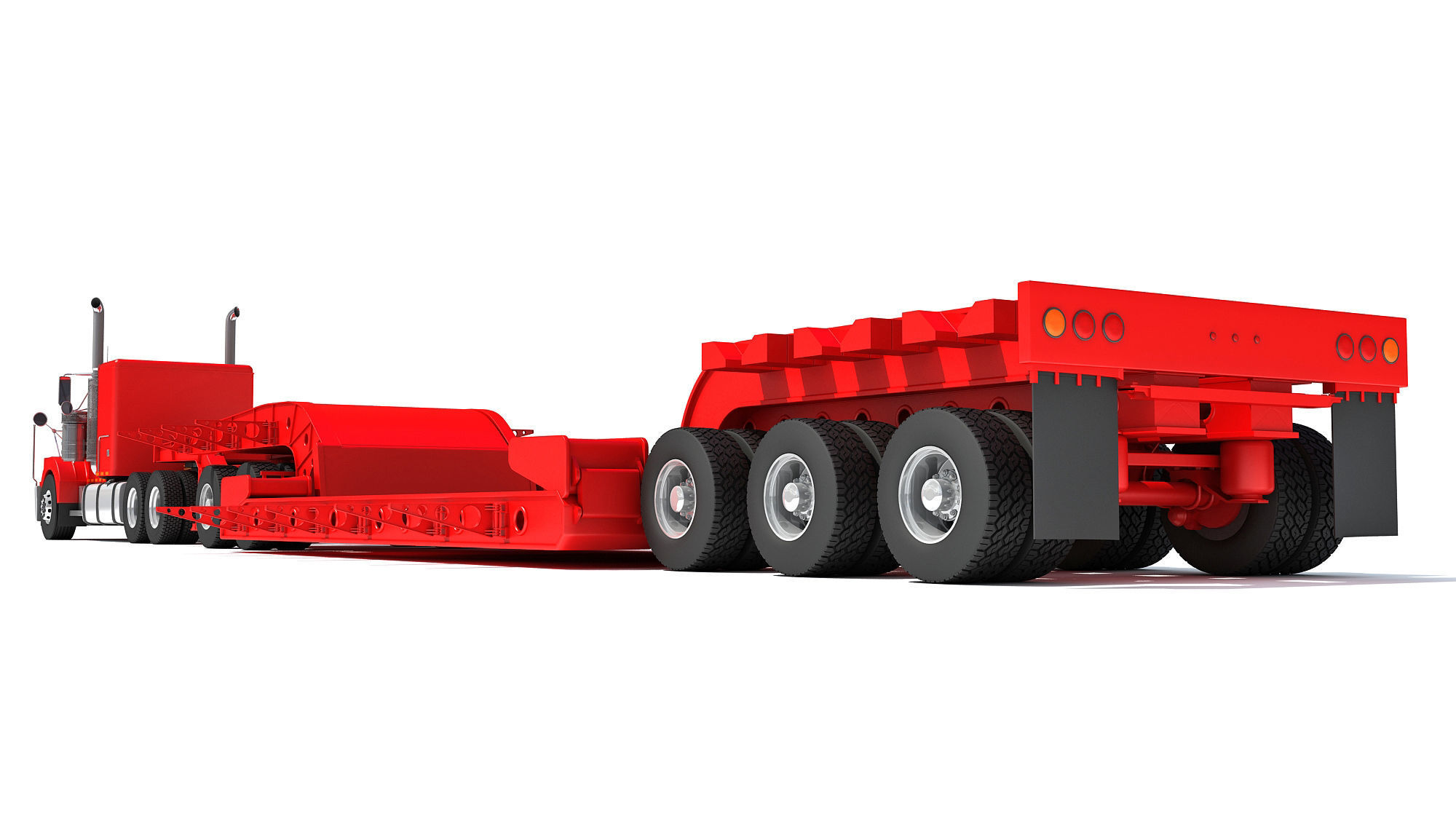 Truck with Lowboy Trailer 3D model_3