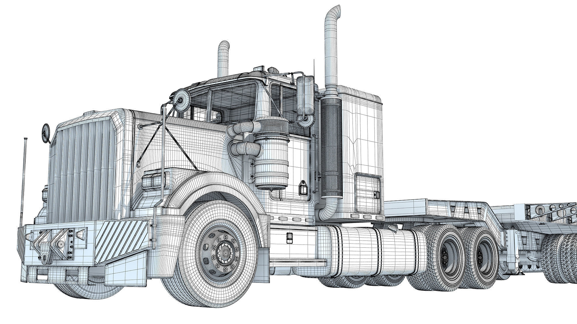 Truck with Lowboy Trailer 3D model_21