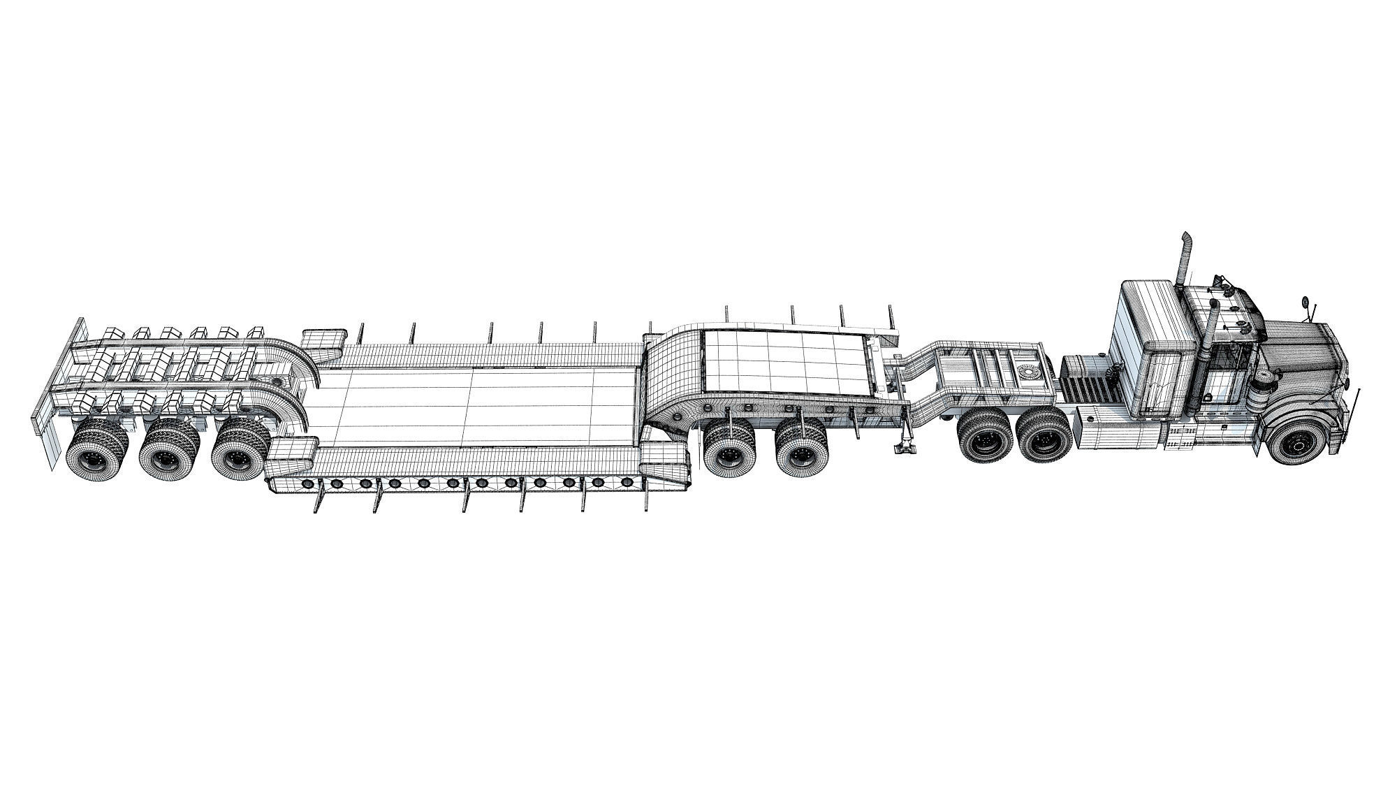 Truck with Lowboy Trailer 3D model_19