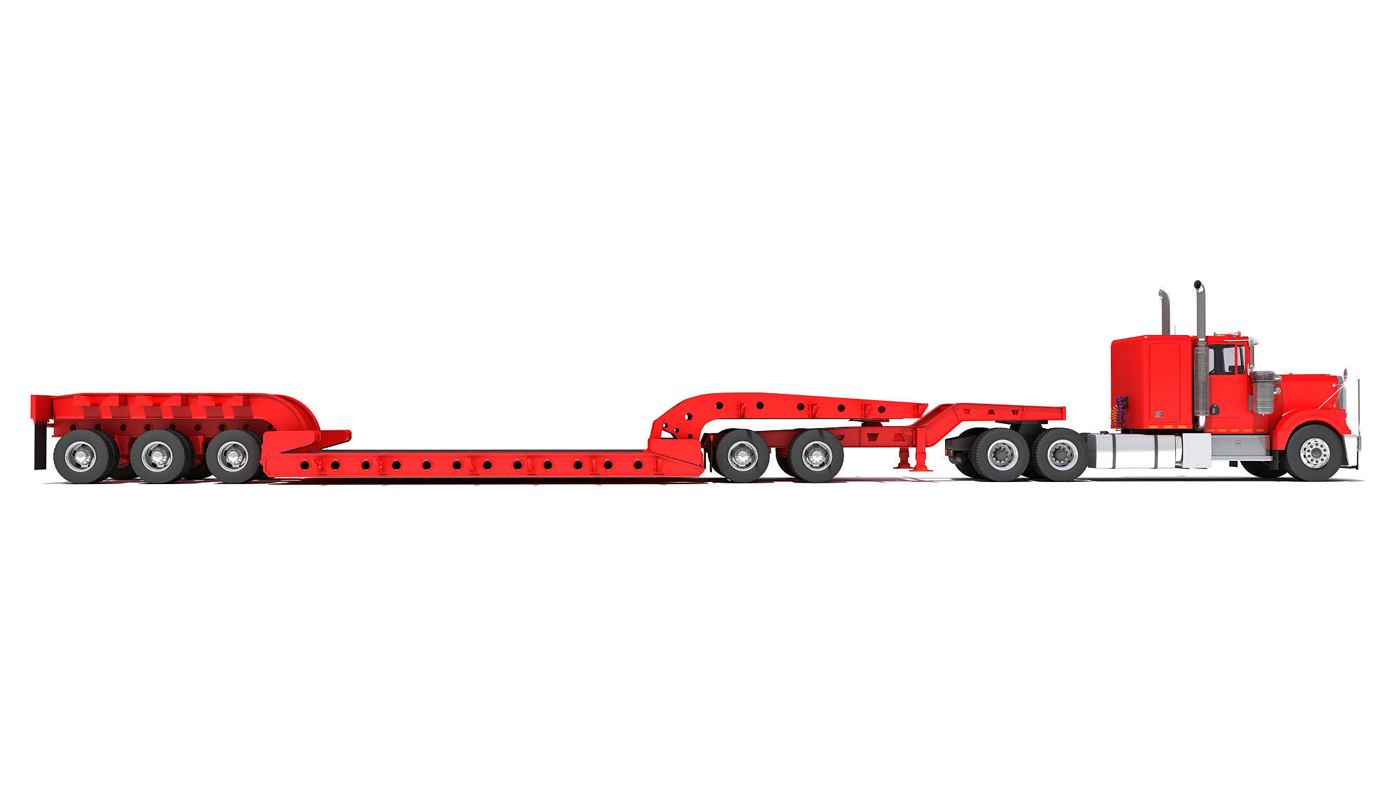 Truck with Lowboy Trailer 3D model_5