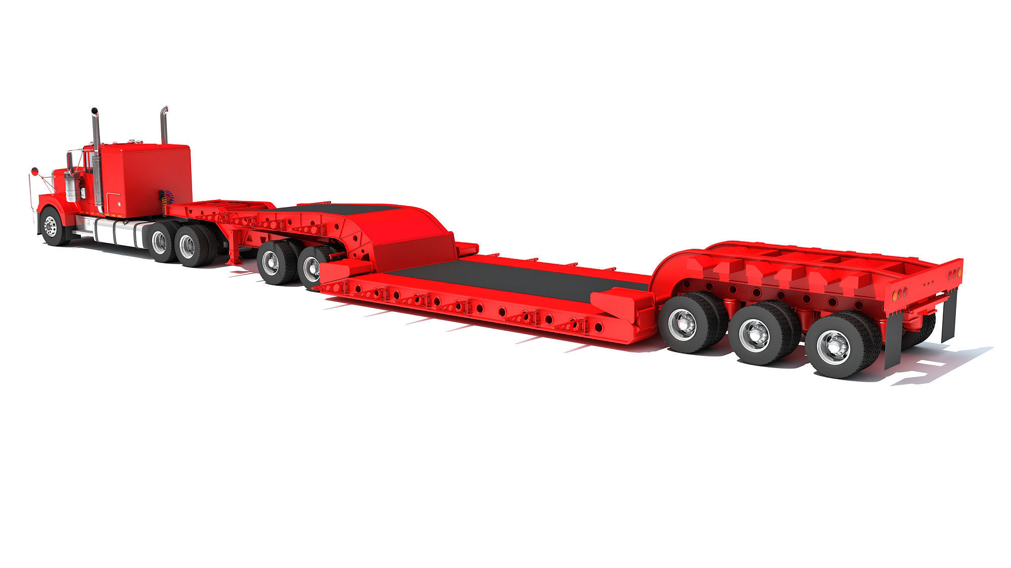 Truck with Lowboy Trailer 3D model_2