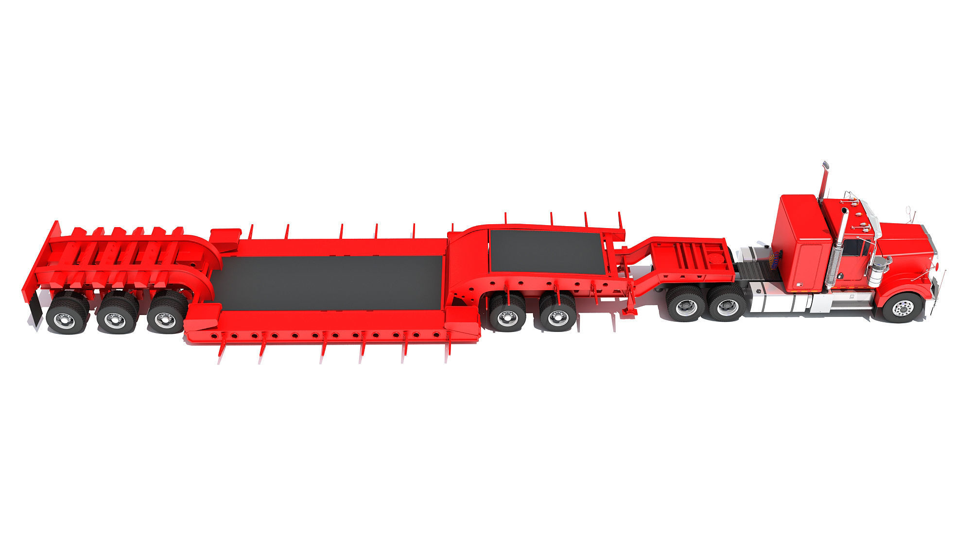 Truck with Lowboy Trailer 3D model_6