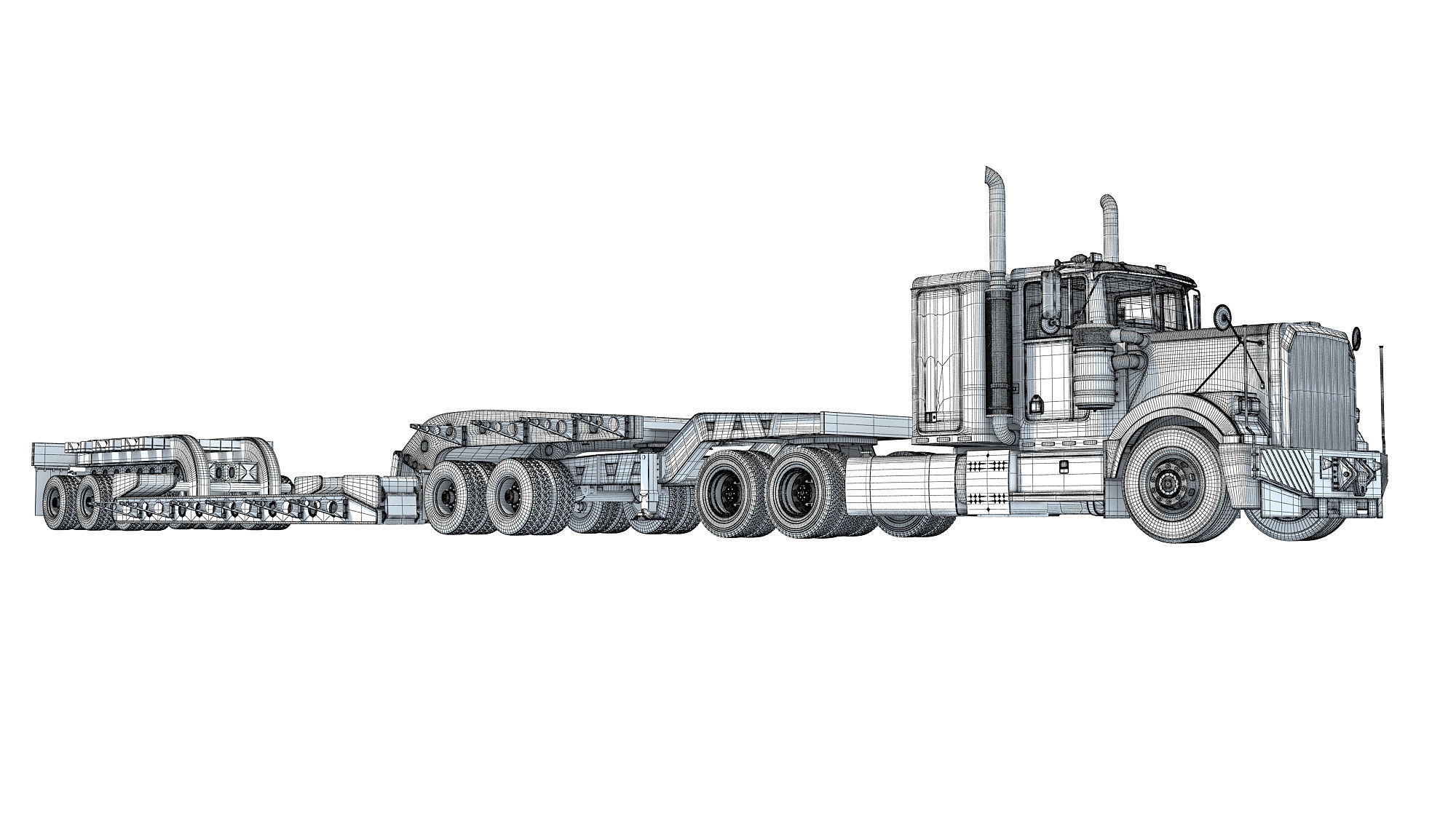 Truck with Lowboy Trailer 3D model_20
