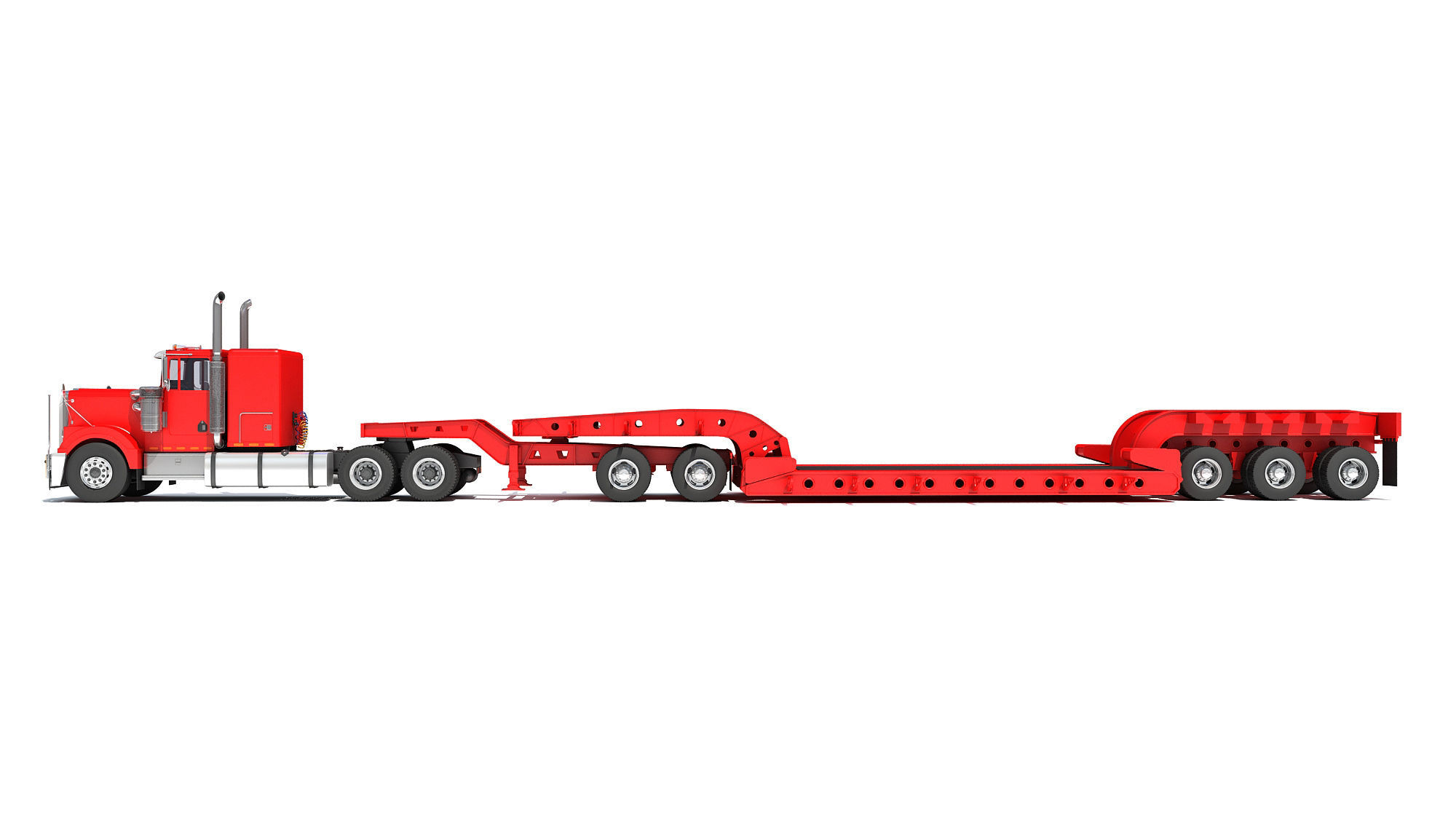 Truck with Lowboy Trailer 3D model_1