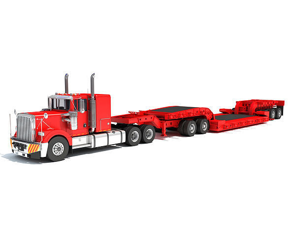 Truck with Lowboy Trailer 3D model