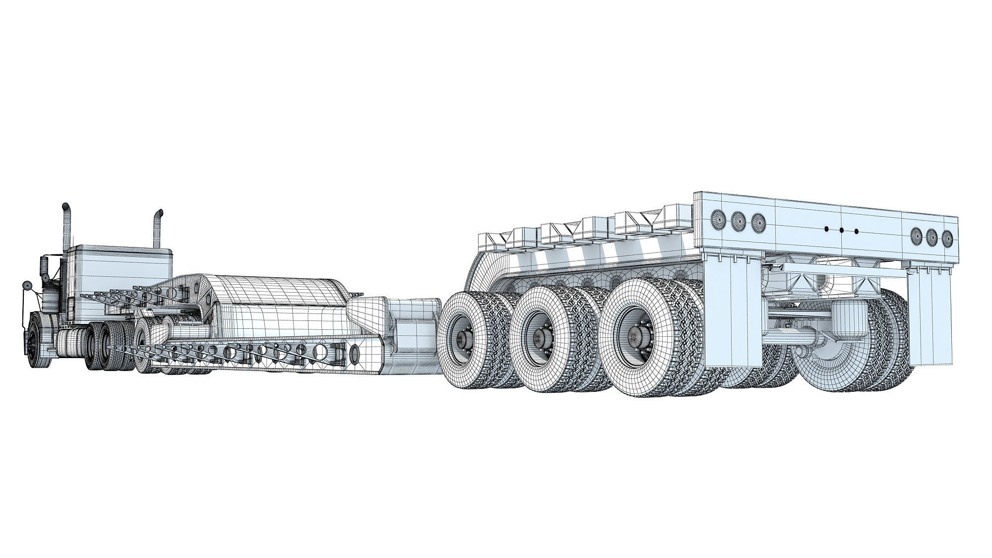 Truck with Lowboy Trailer 3D model_18
