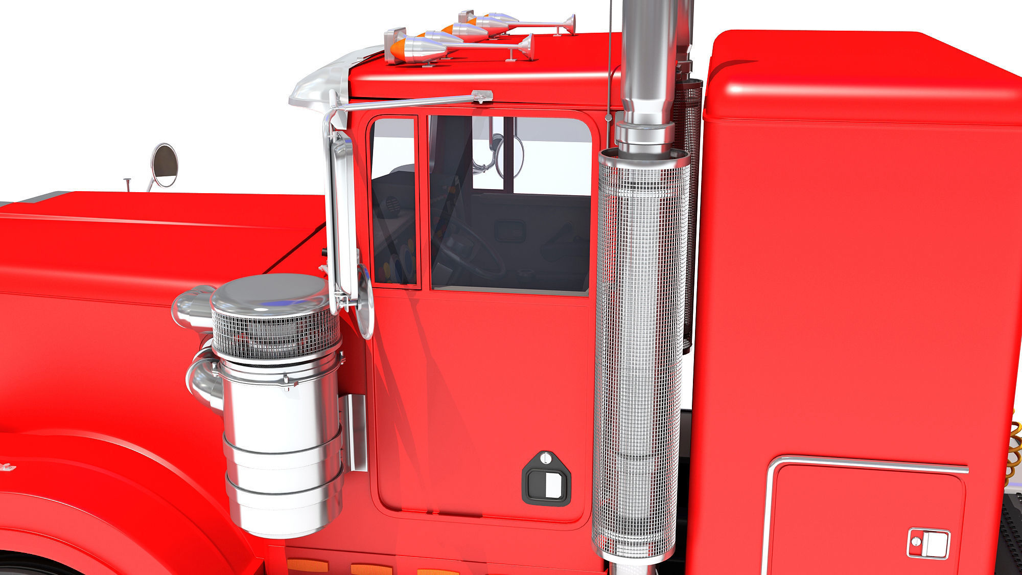 Truck with Lowboy Trailer 3D model_13