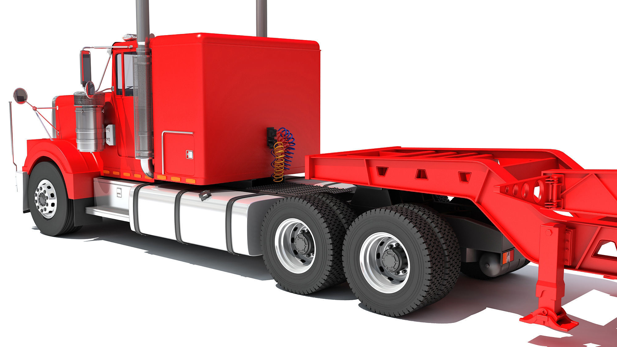 Truck with Lowboy Trailer 3D model_12