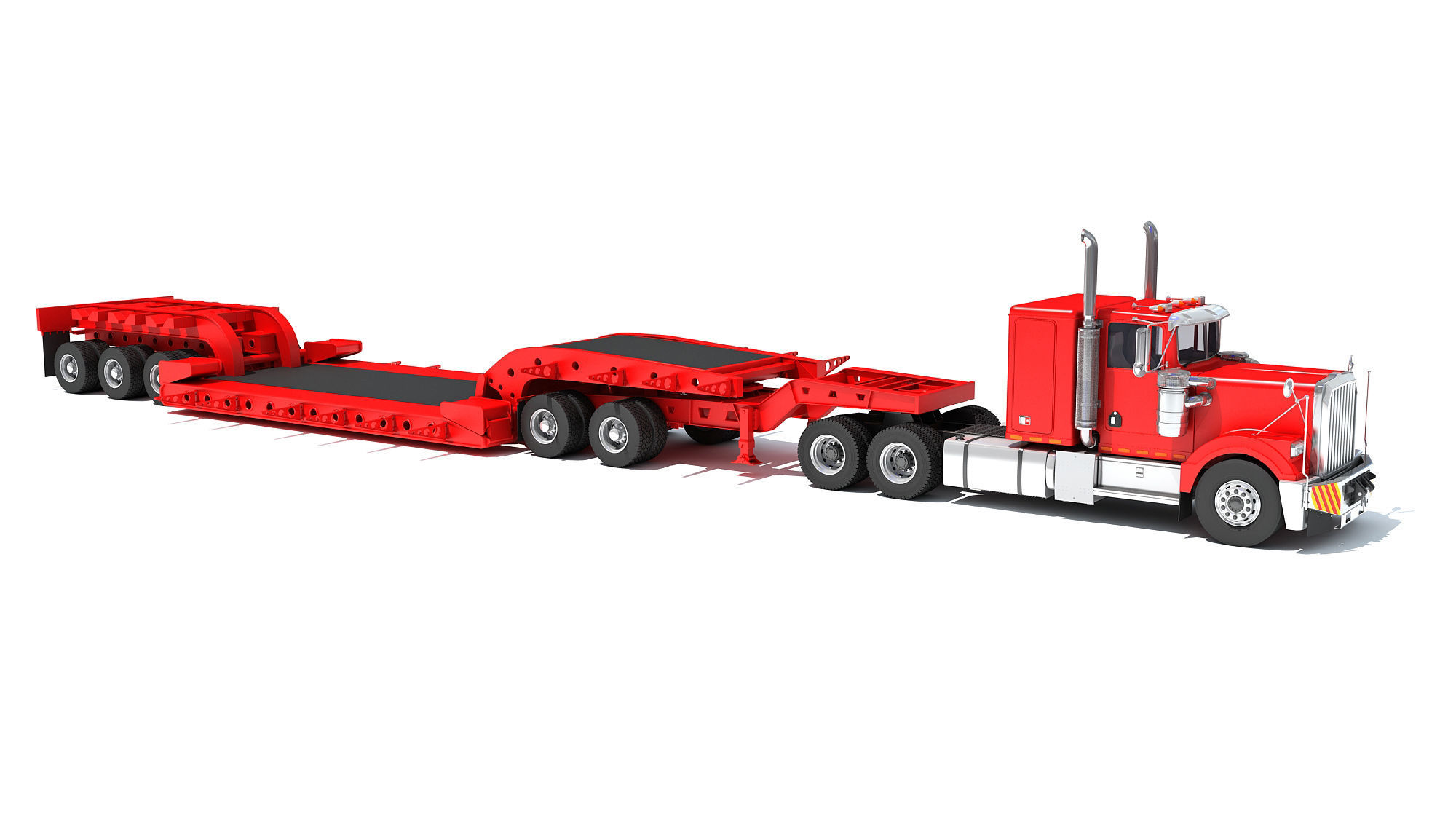 Truck with Lowboy Trailer 3D model_7