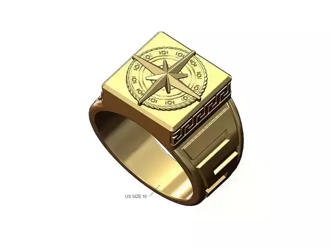 Compass greek key pattern signet US size 10 3D print model