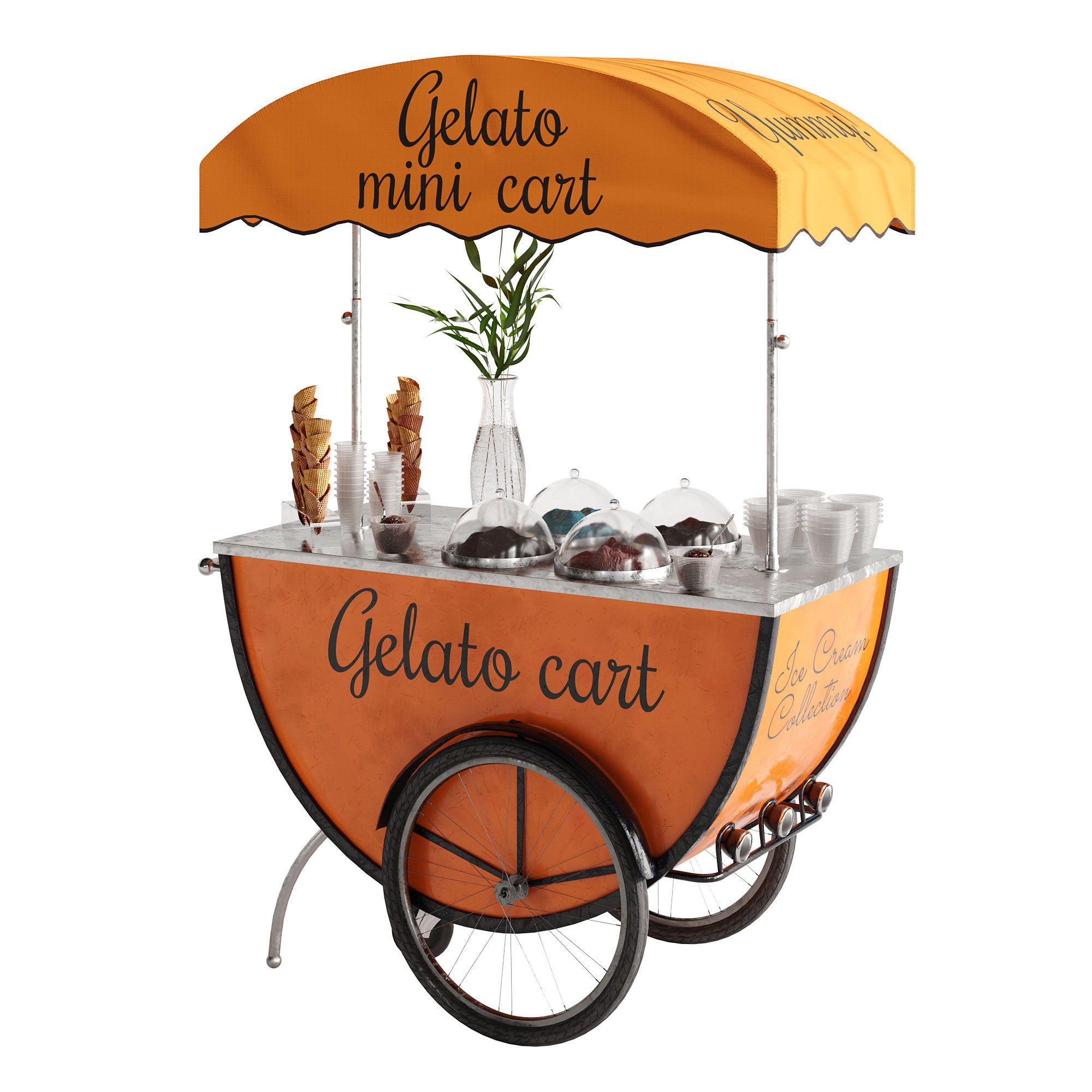 Gelato cart 2 orange 3D model_1