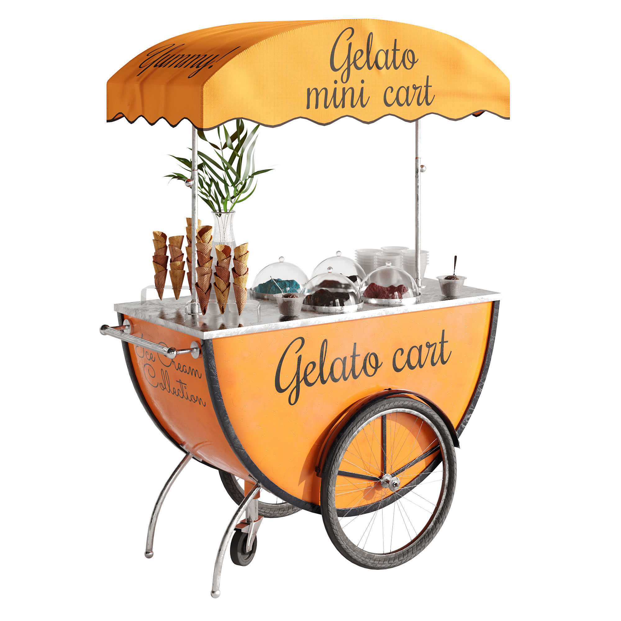 Gelato cart 2 orange 3D model_2